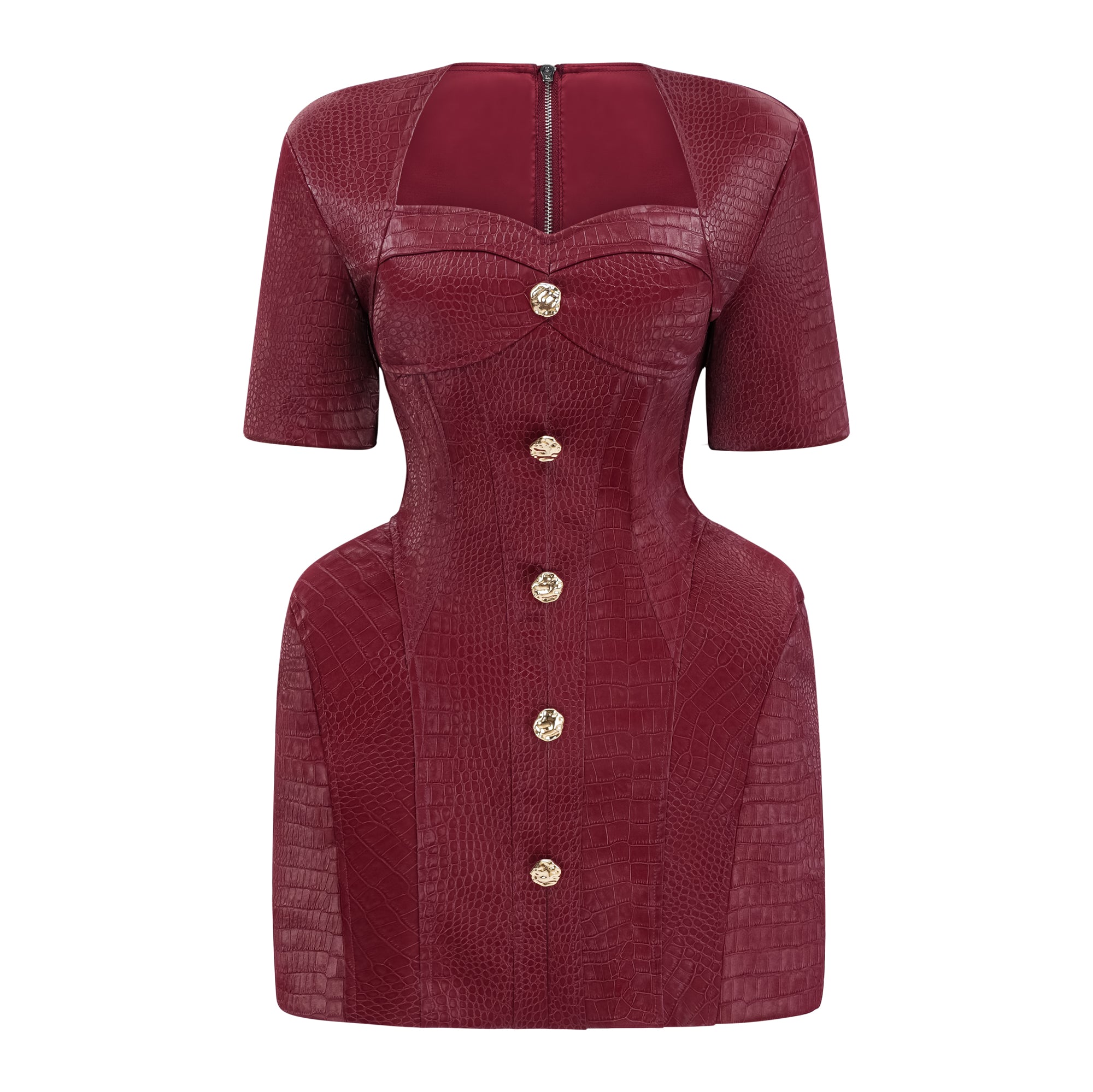 Frankie Red Leather Mini Dress with Decorative Buttons