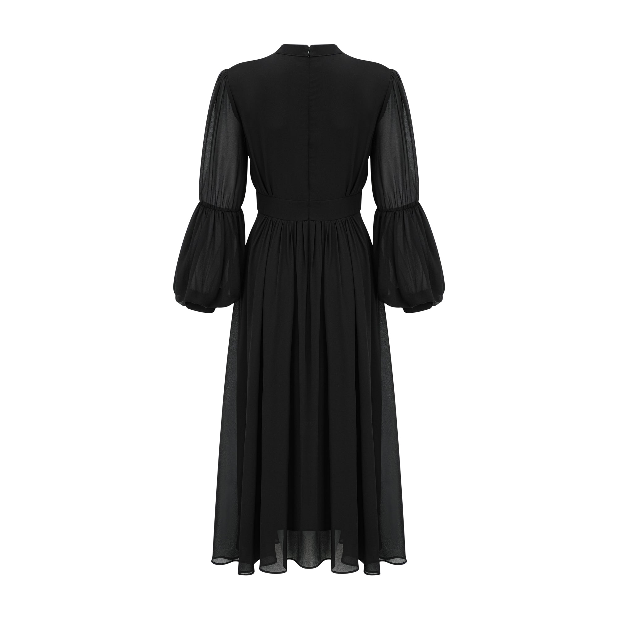 Black pleated midi dress with gold button details