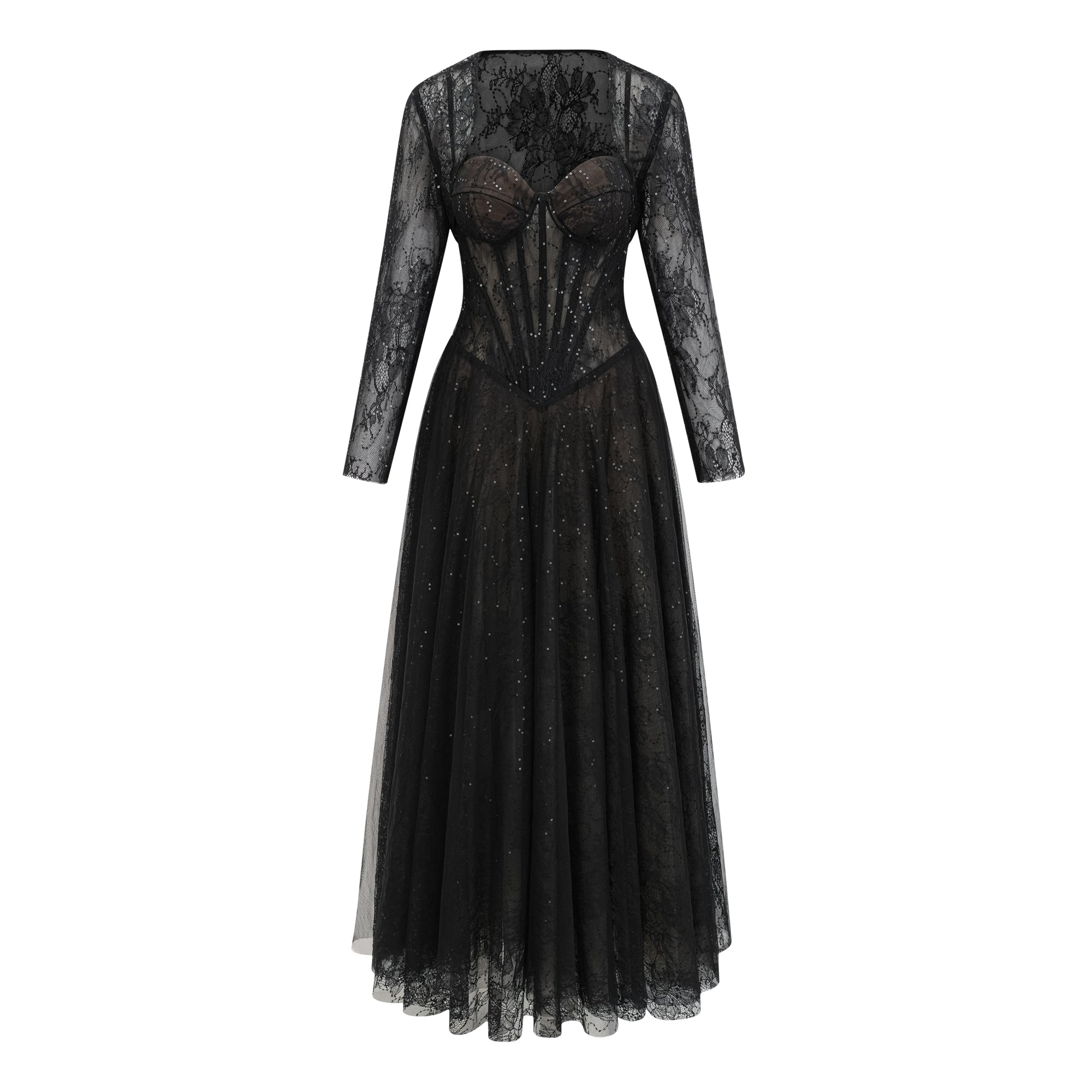 Black Lace Corset Maxi Dress