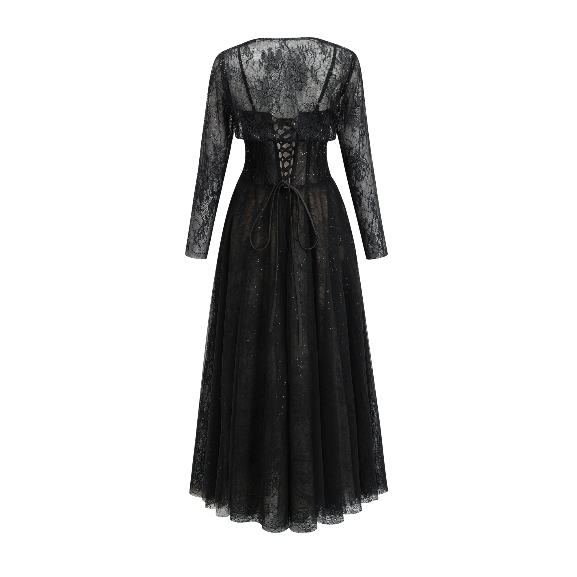 Black Lace Corset Maxi Dress