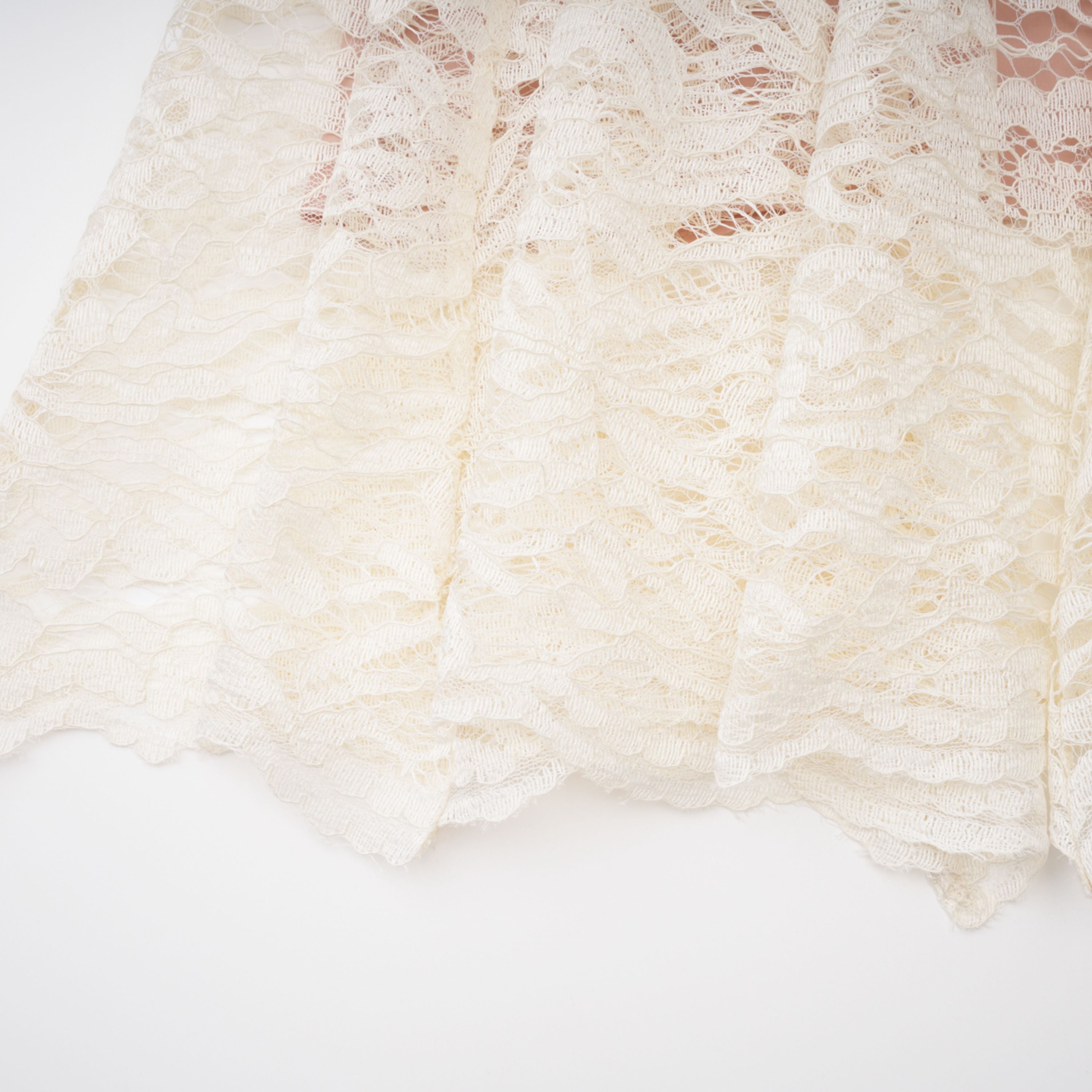White lace midi dress with a keyhole neckline and a flared skirt over a nude lining