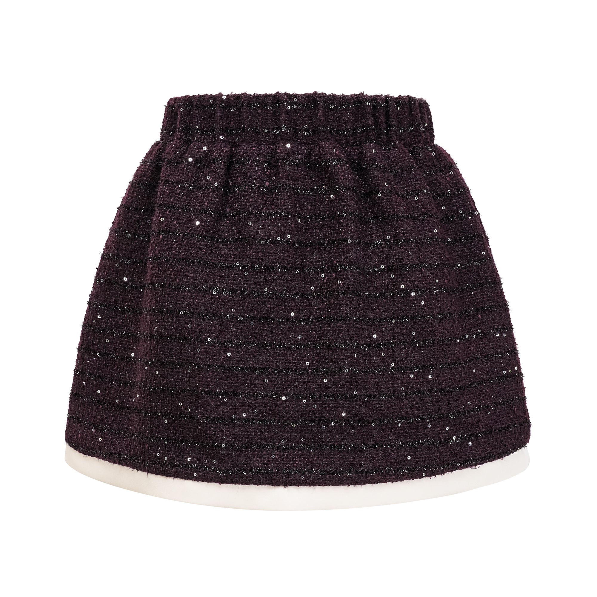Purple tweed jacket and mini skirt set