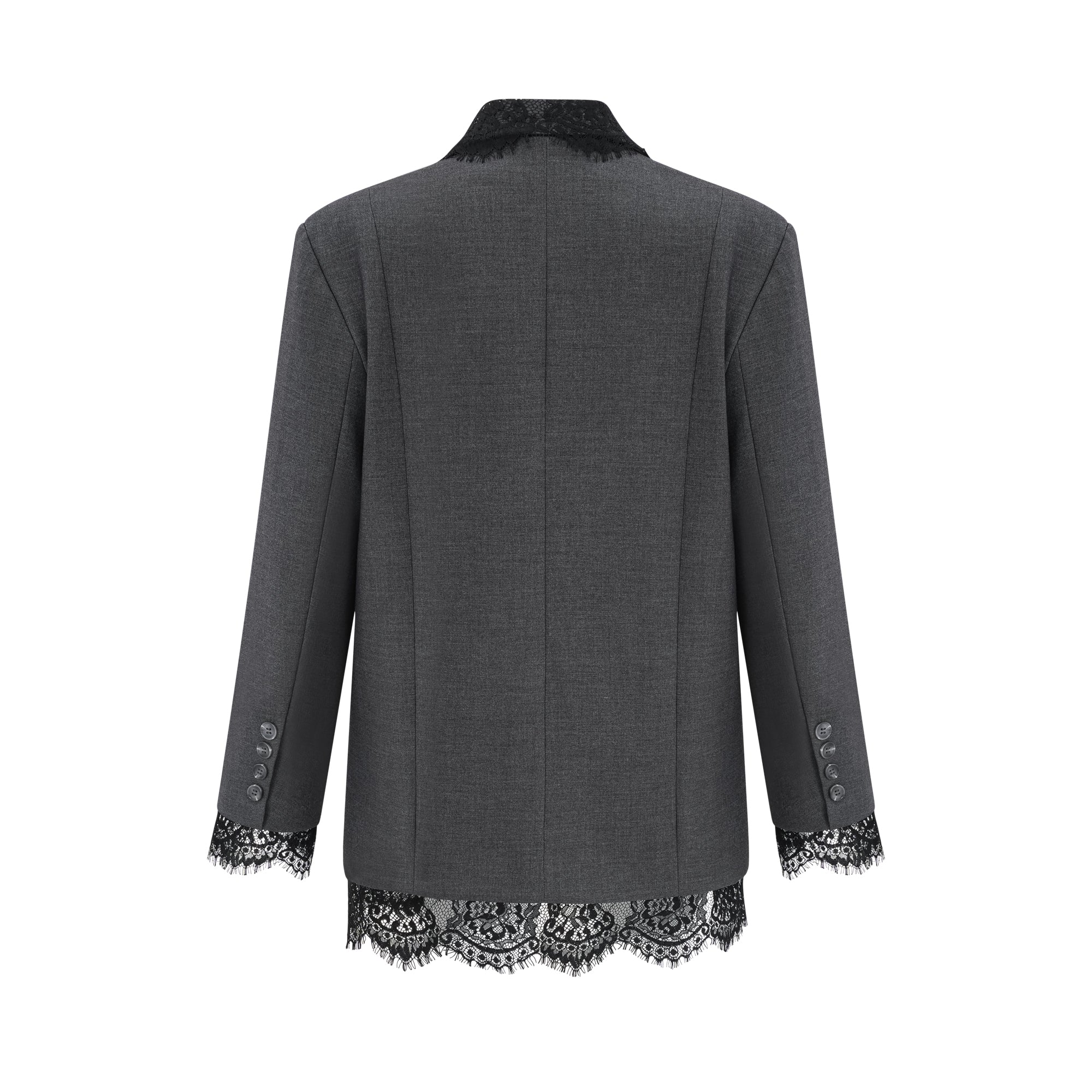 Grey blazer with black lace trim
