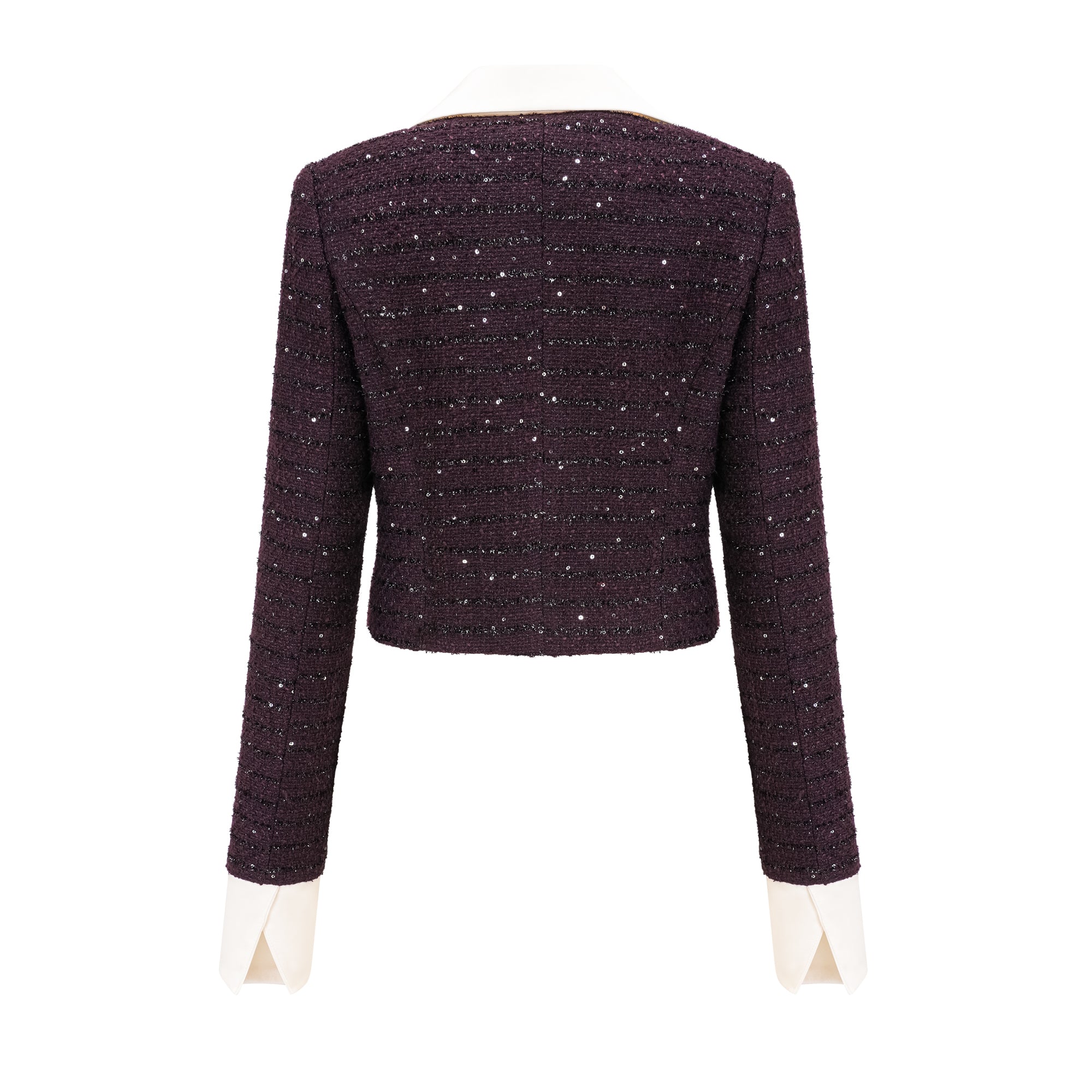 Purple tweed jacket and mini skirt set