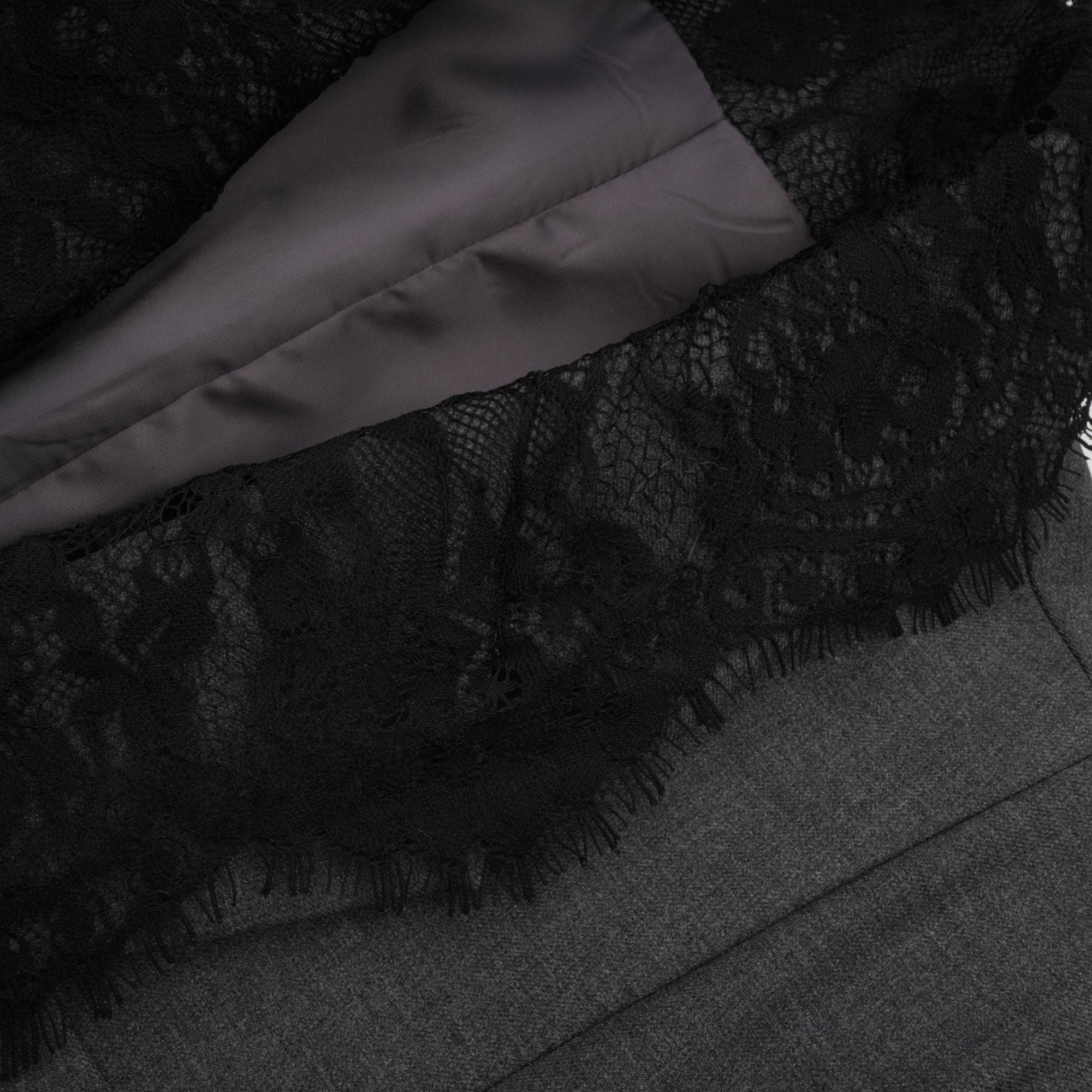 Grey blazer with black lace trim