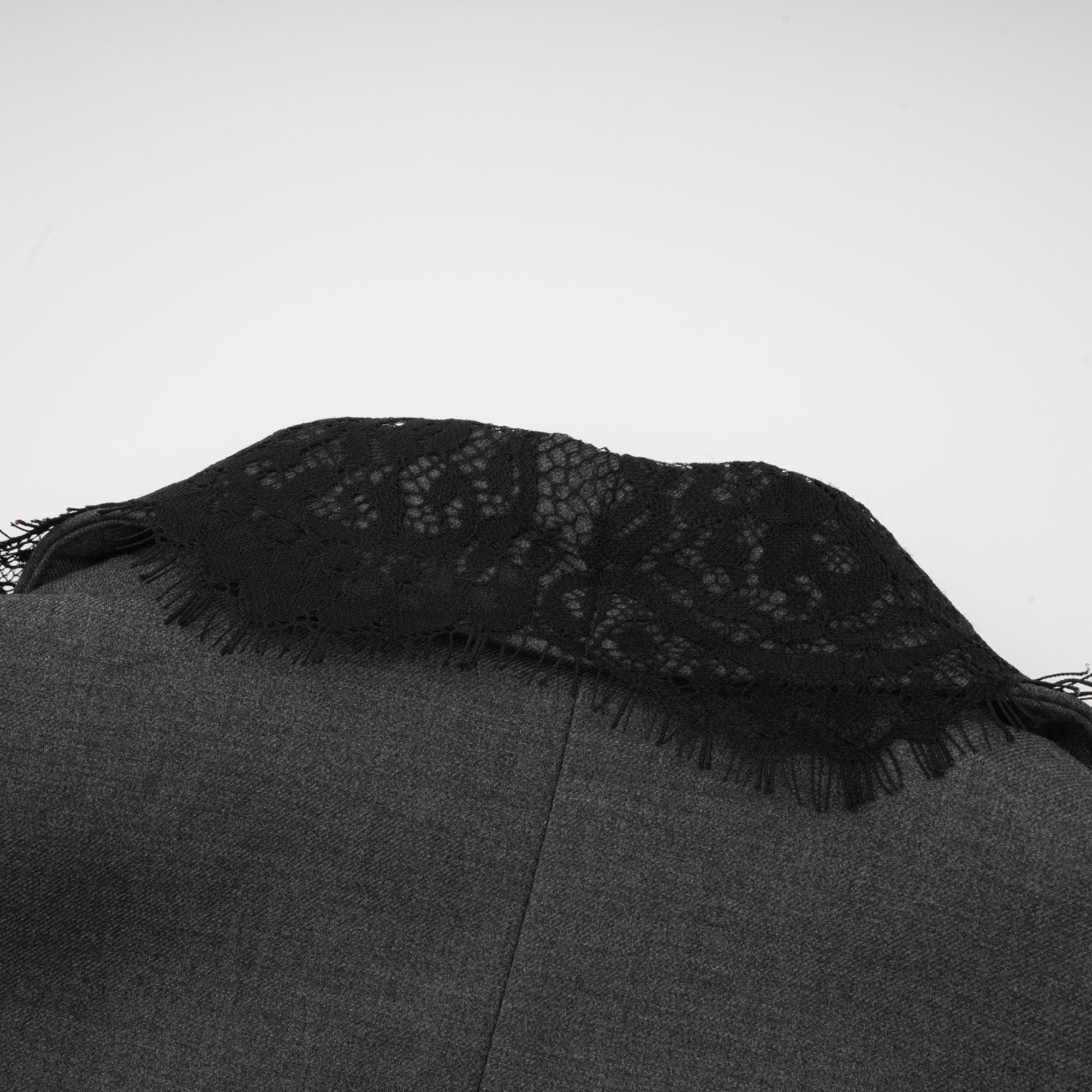 Grey blazer with black lace trim