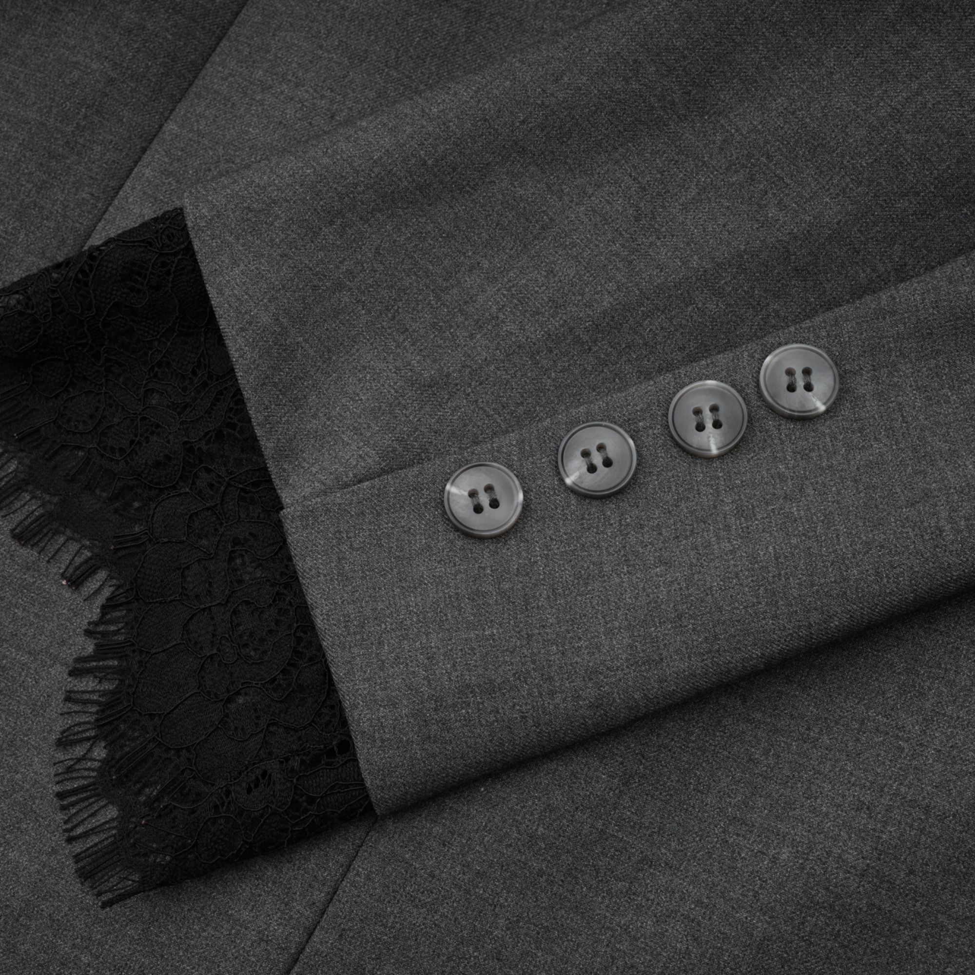 Grey blazer with black lace trim
