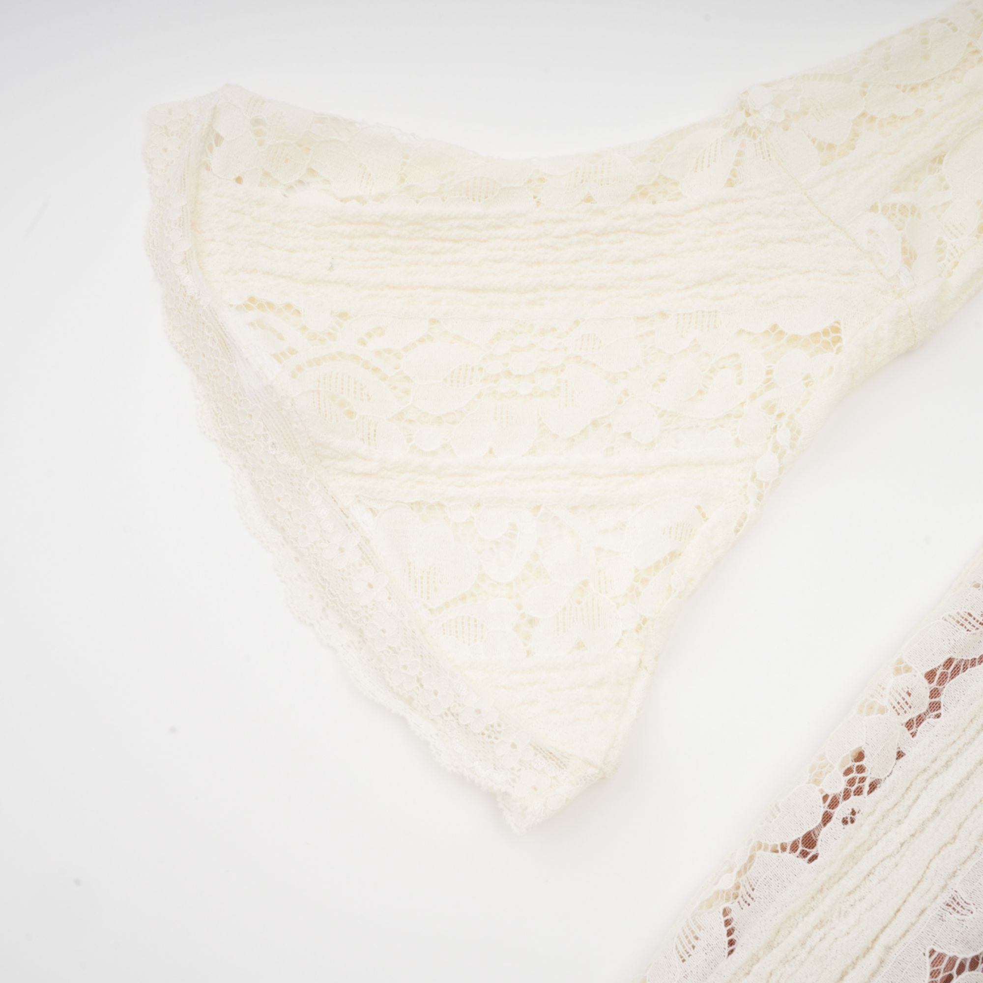Cream off-the-shoulder lace gown with long bell sleeves