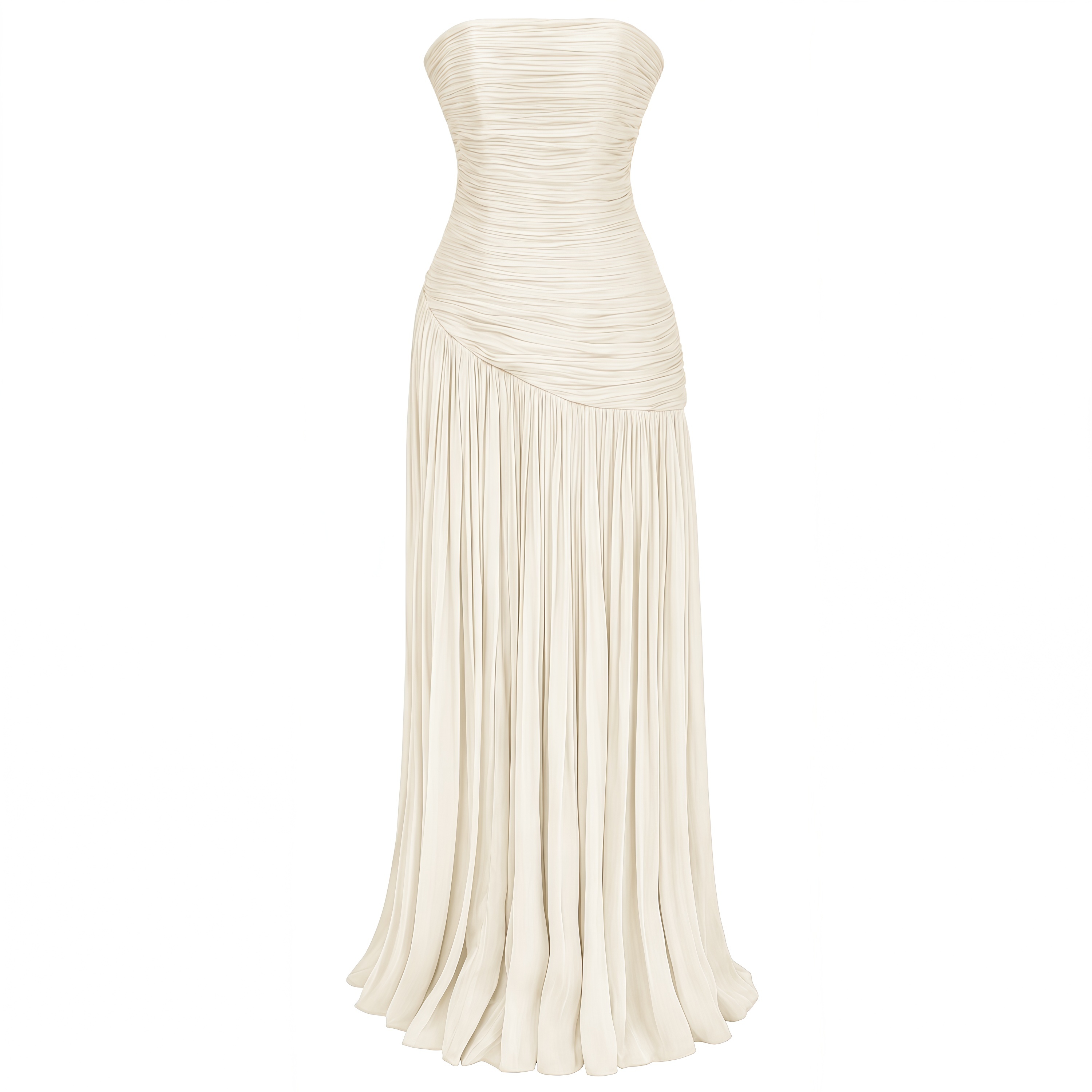 Angelina Champagne White Off Shoulder Pleated Maxi Dress