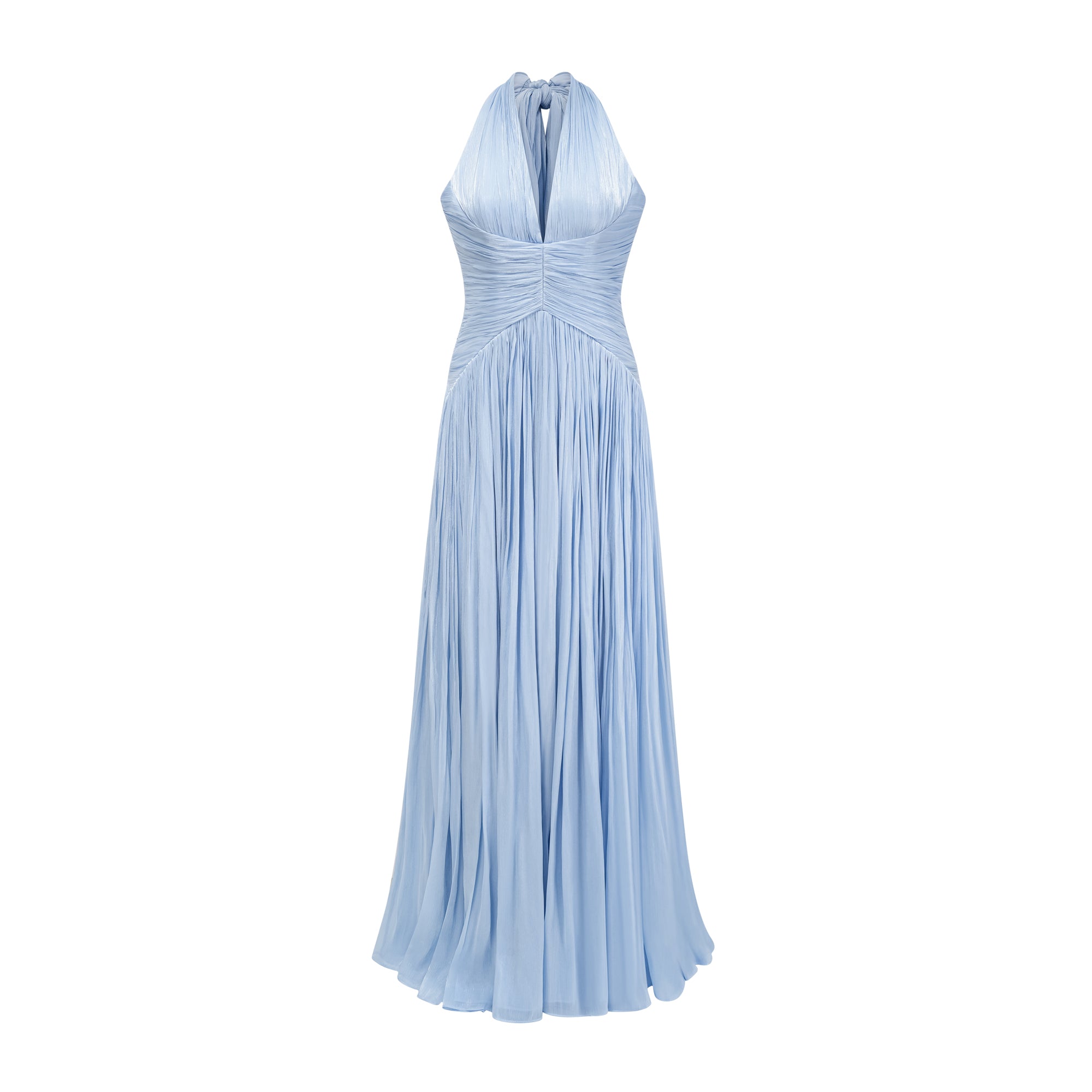 Blue Glossy Gathered Maxi Dress