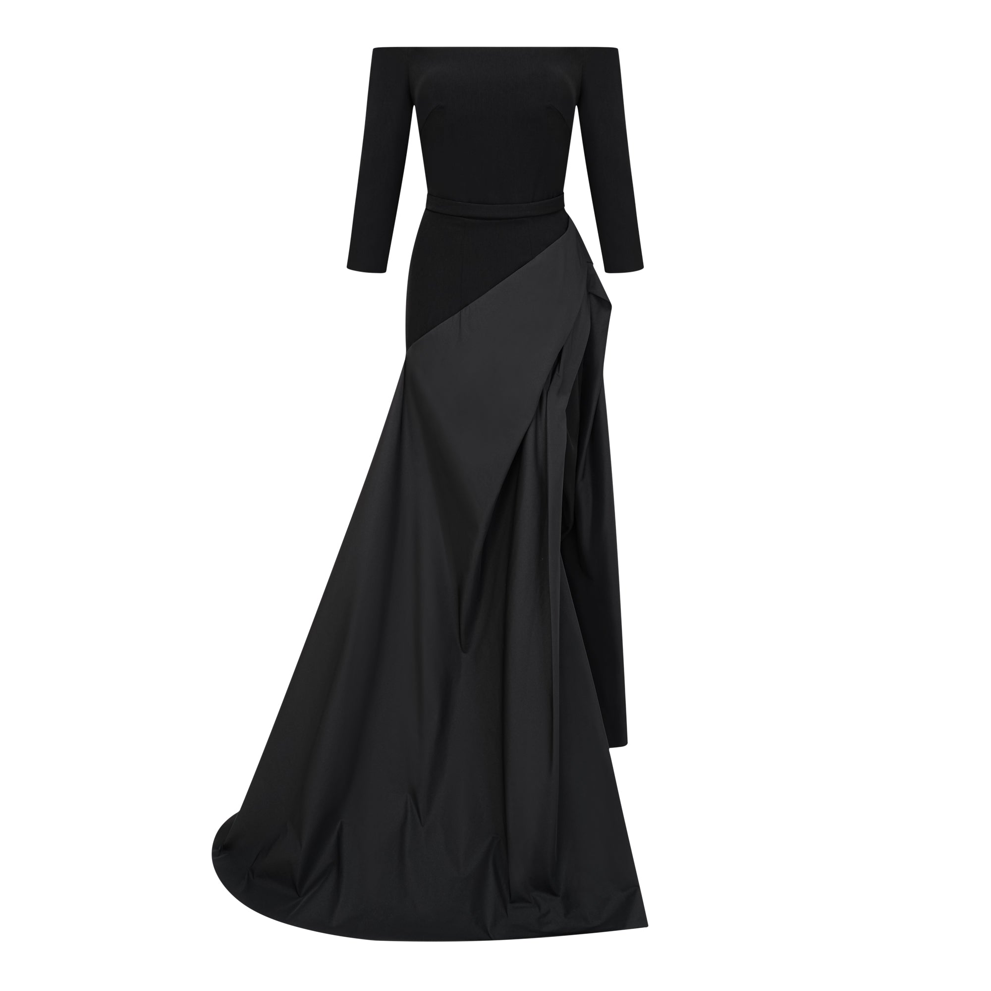 Yoliswa Black Off-Shoulder Maxi Dress with High Thigh Slit