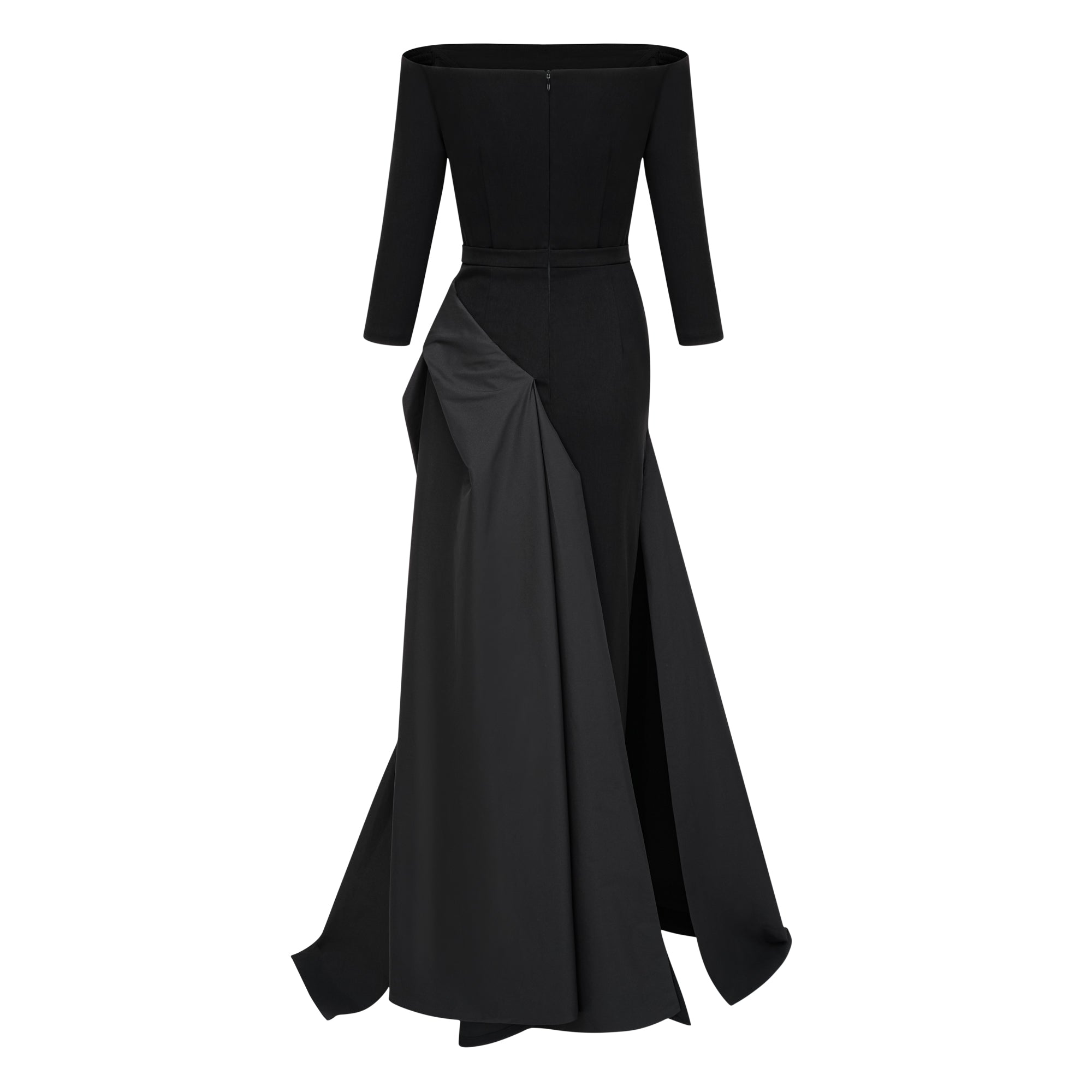 Yoliswa Black Off-Shoulder Maxi Dress with High Thigh Slit