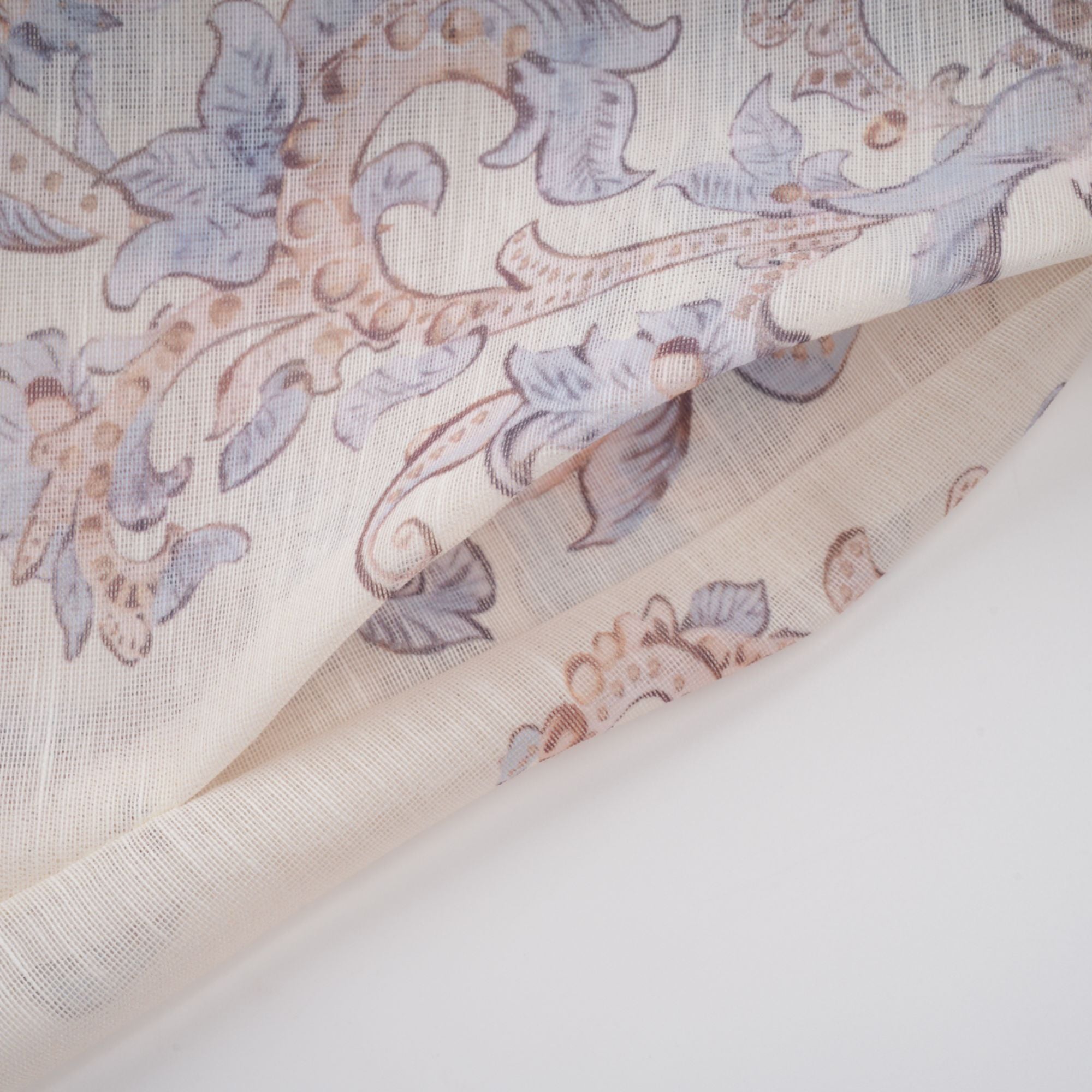 Paisley print linen mini dress with high neck and matching belt