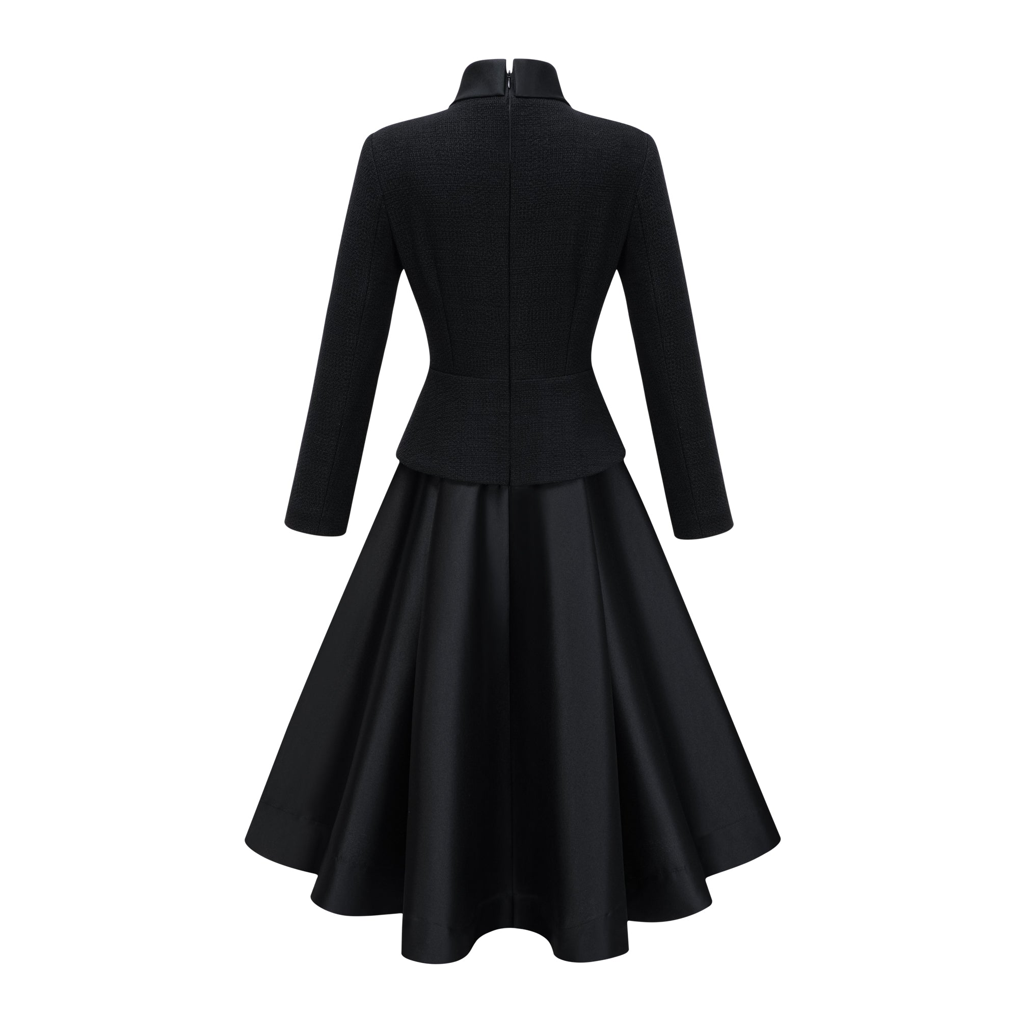 Black High Neck Tweed Midi Dress