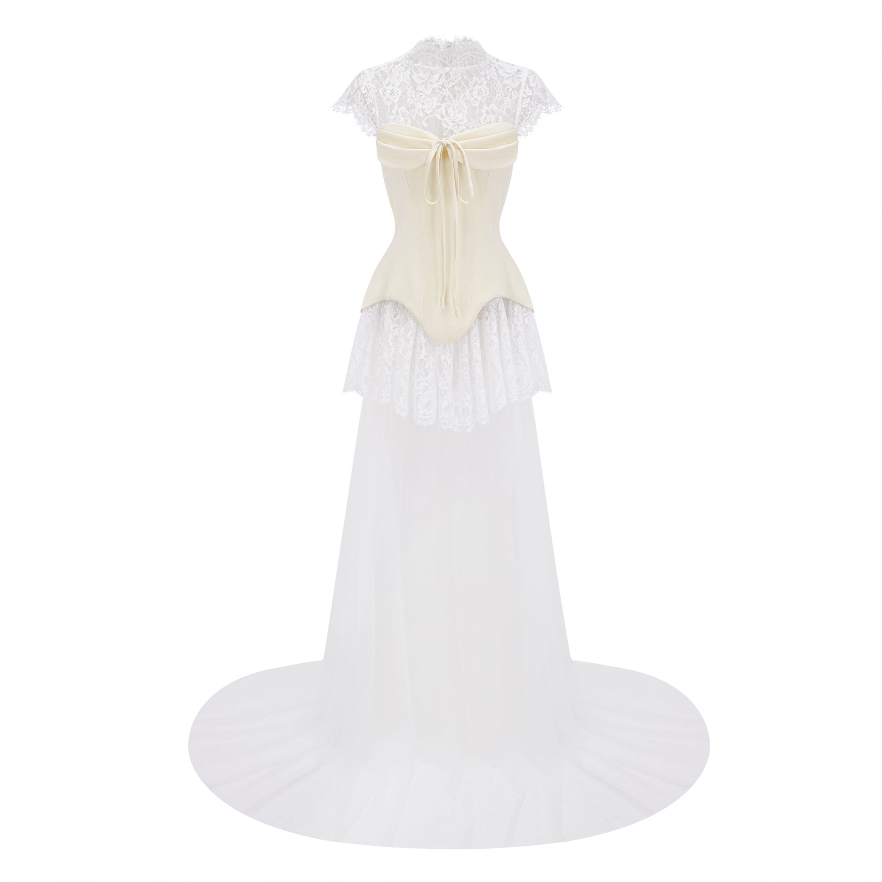 White Lace Convertible Gown with Detachable Skirt