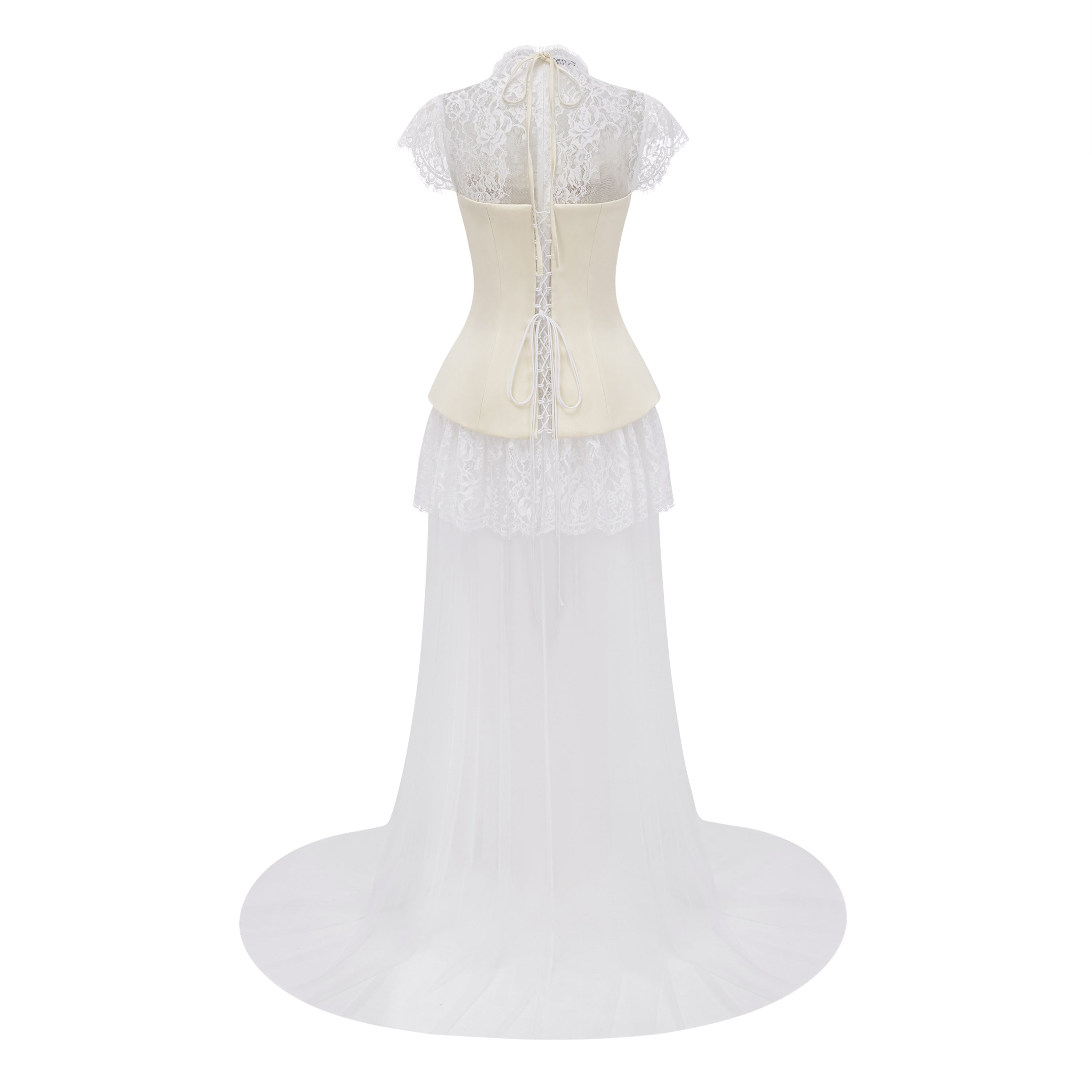 White Lace Convertible Gown with Detachable Skirt
