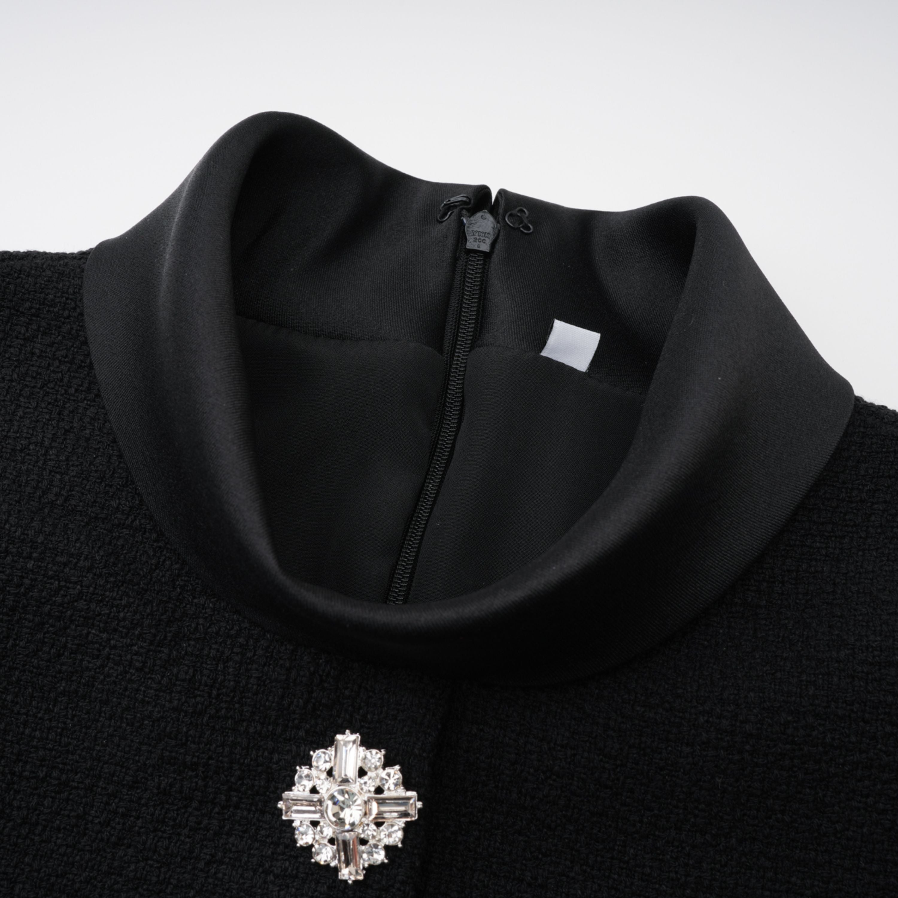 Black High Neck Tweed Midi Dress
