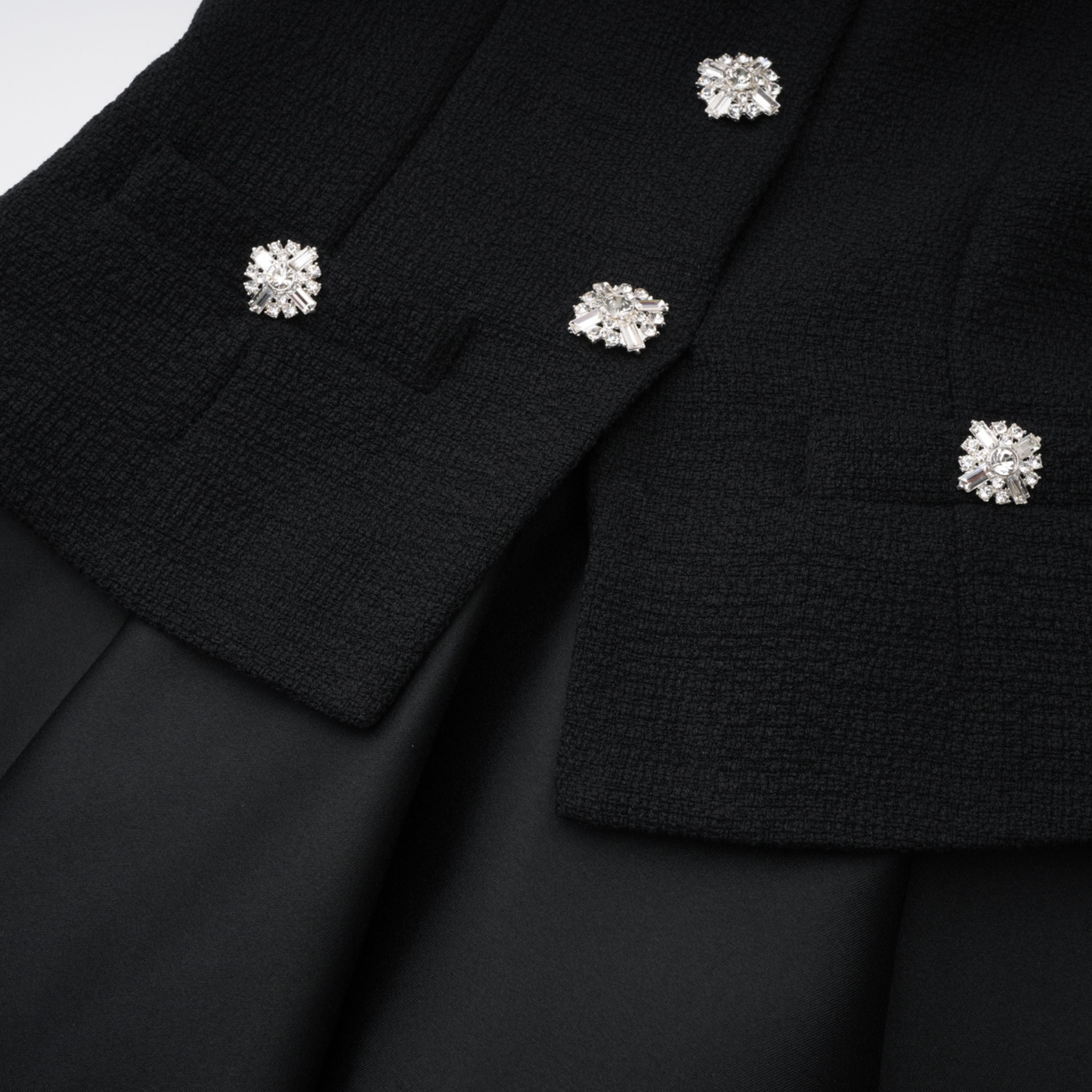 Black High Neck Tweed Midi Dress