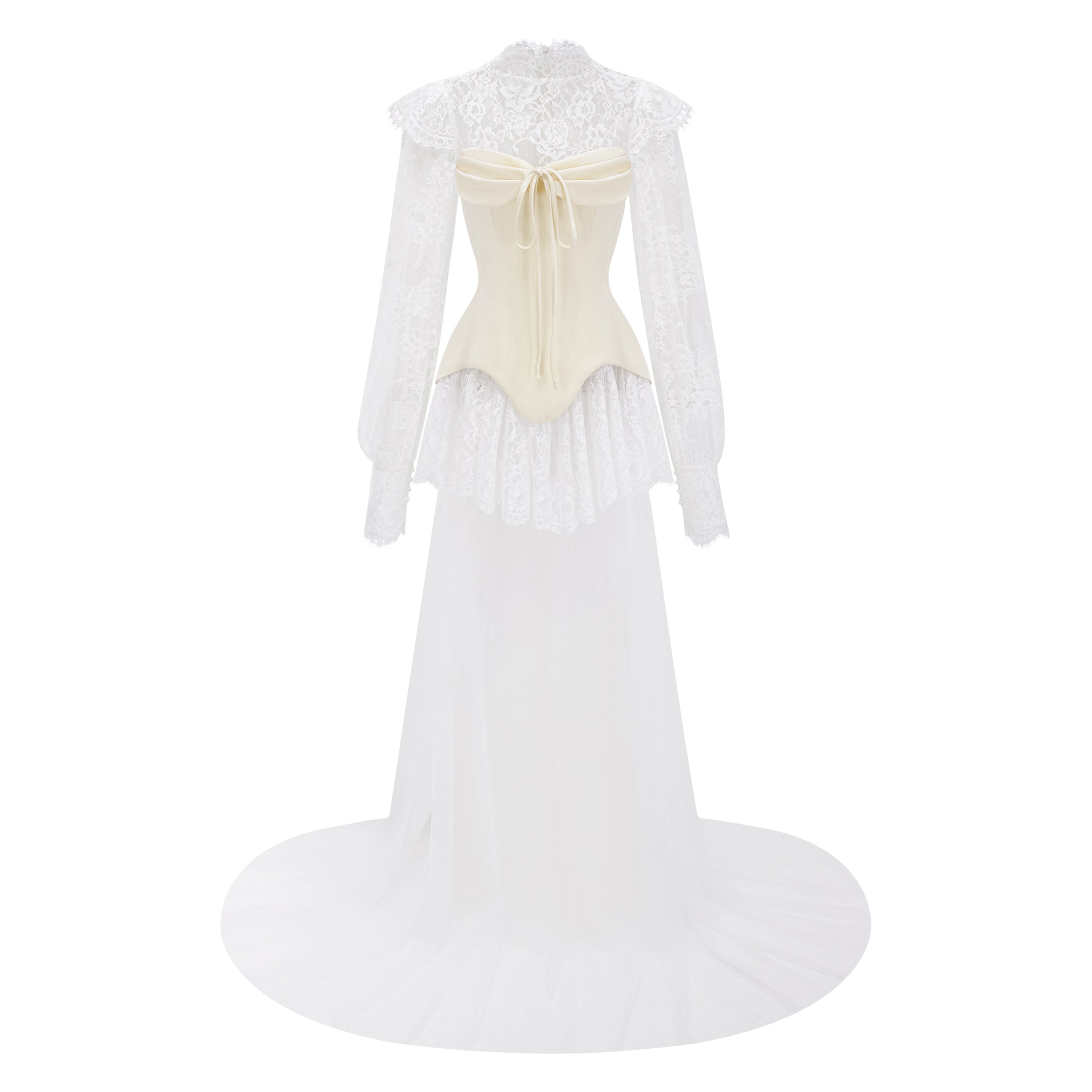 White Lace Convertible Gown with Long Sleeves