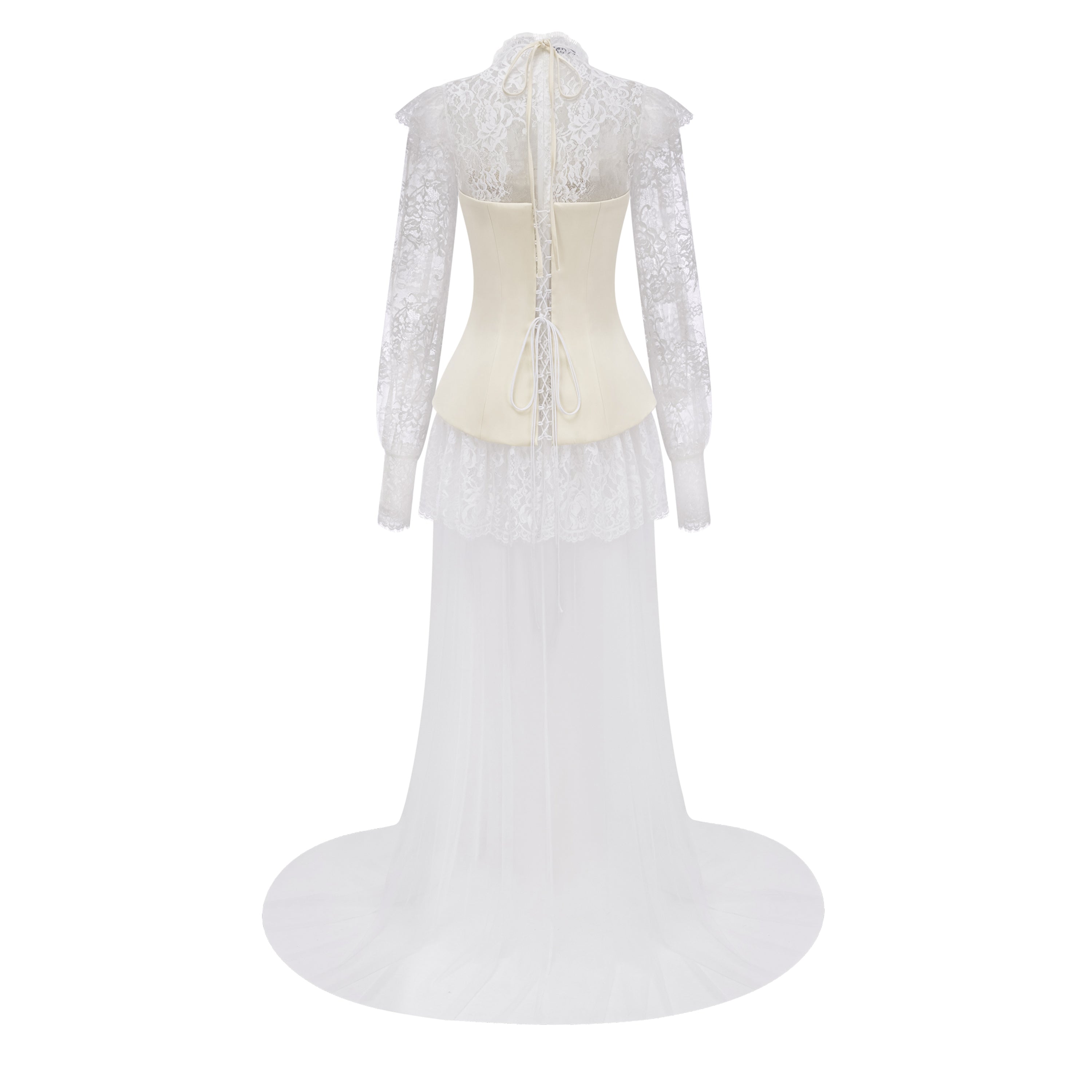 White Lace Convertible Gown with Long Sleeves