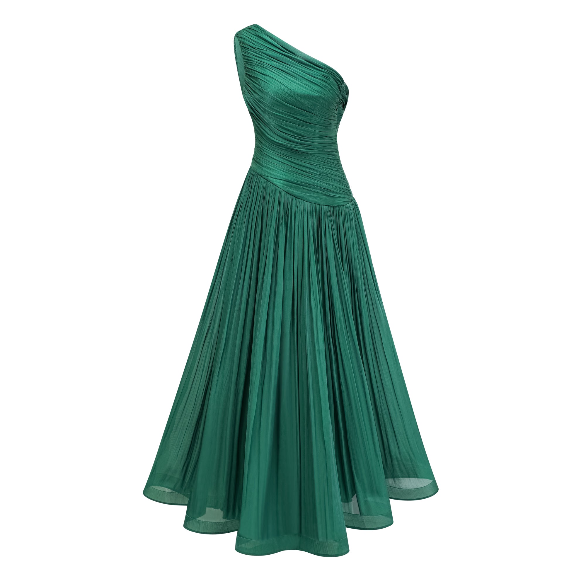 Emerald Green One Shoulder Ruched Maxi Dress – Miss Rosier