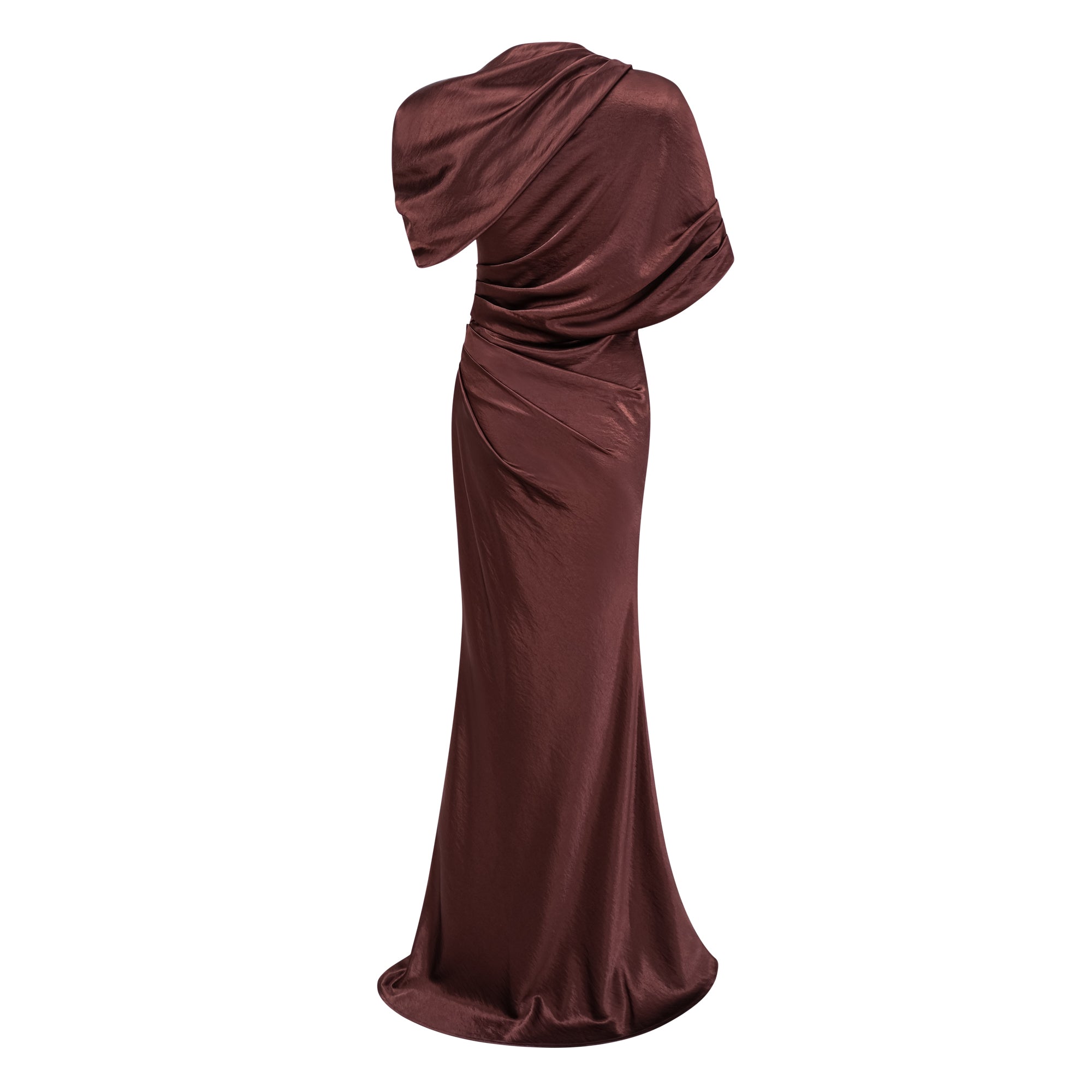 Asymmetrical Gathered Satin Maxi Dress