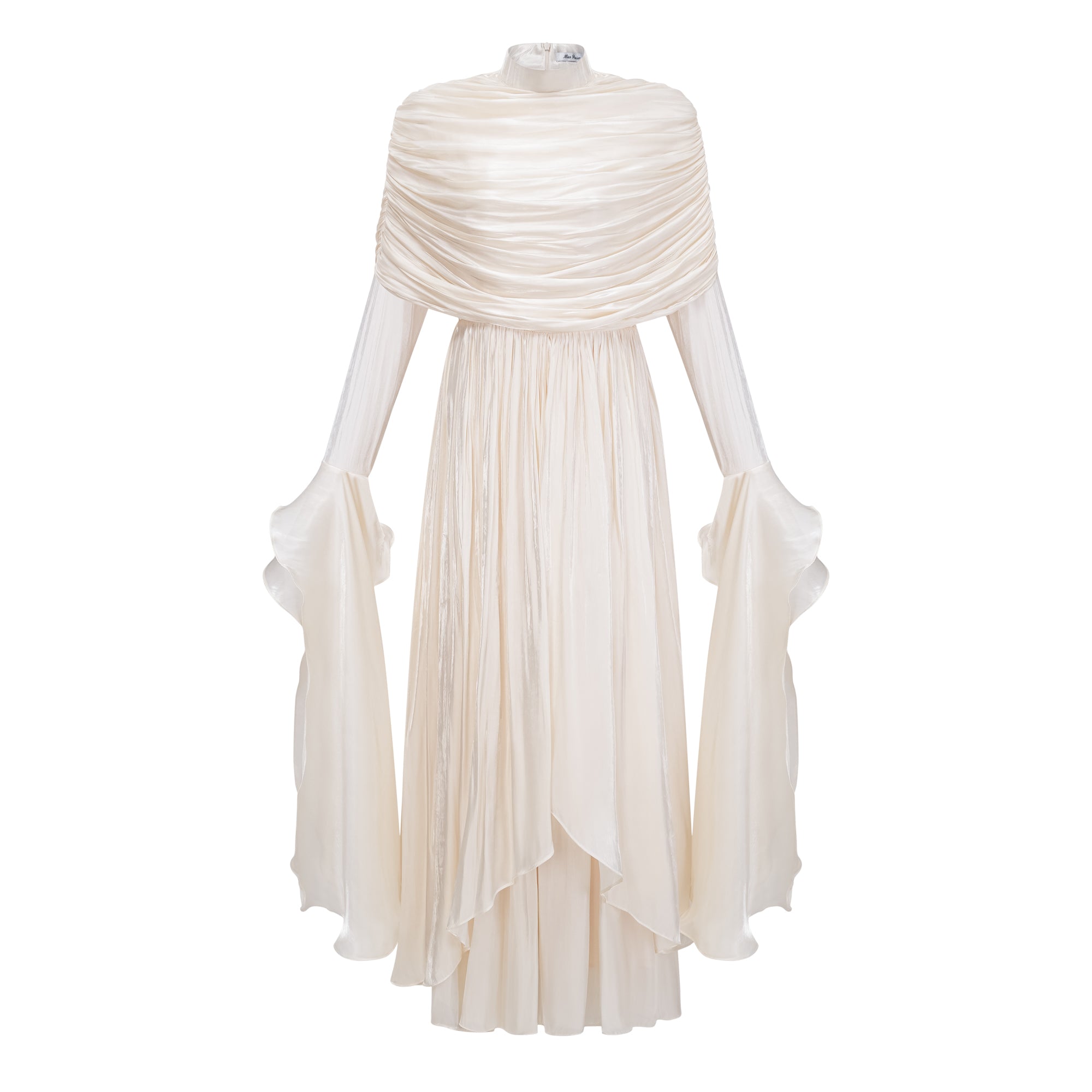 Ruched Cape Ruffled Maxi Dress