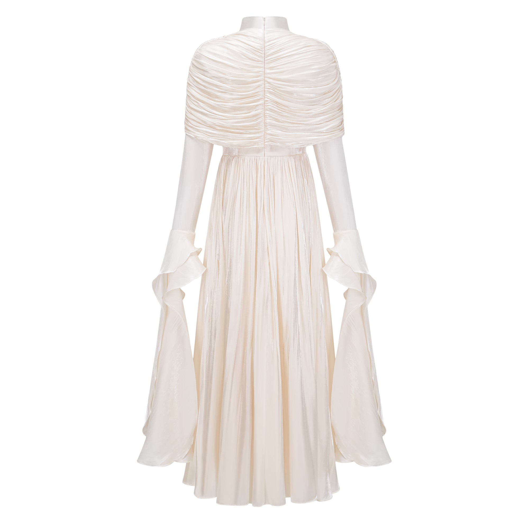 Ruched Cape Ruffled Maxi Dress