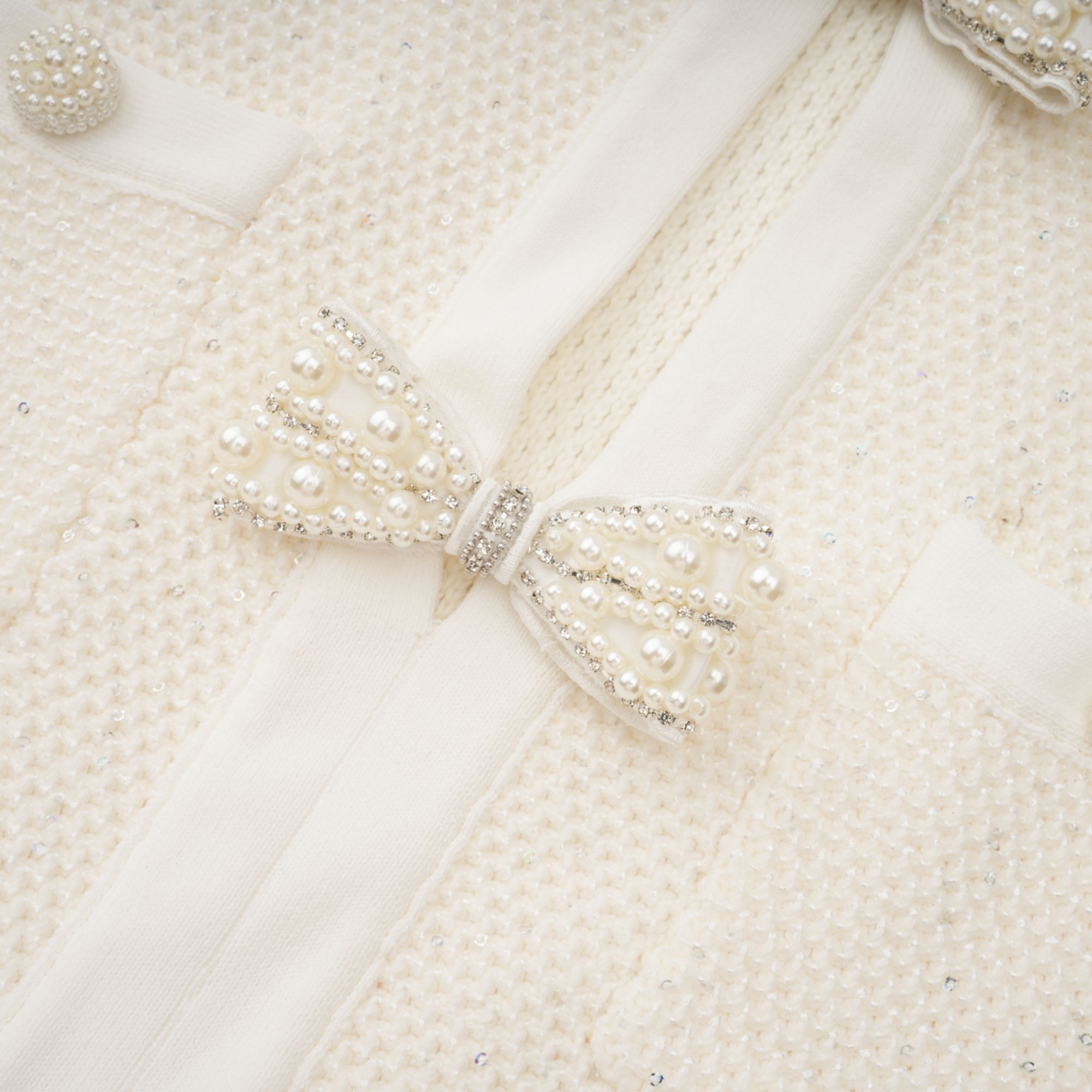 White Embellished Knit Midi Dress
