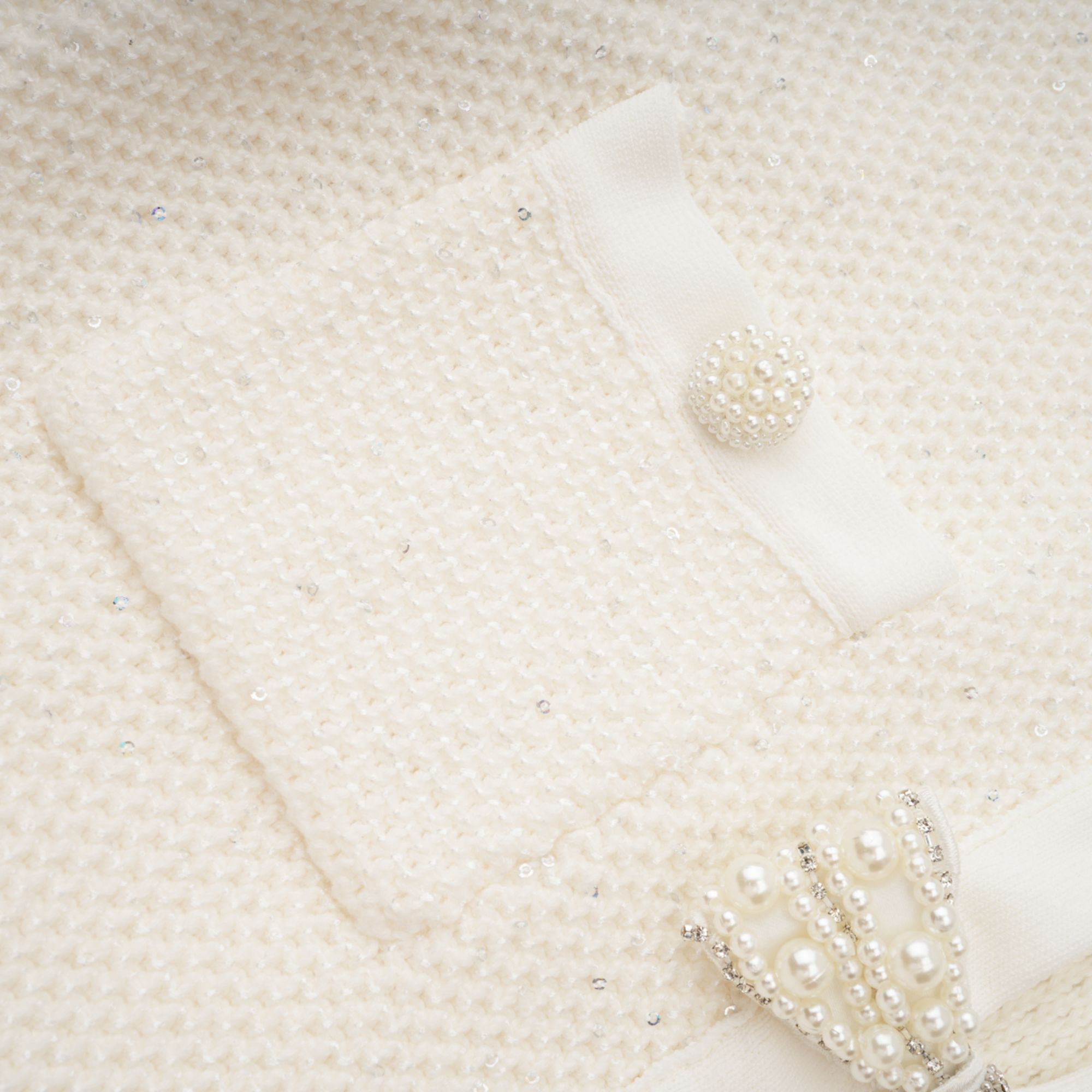 White Embellished Knit Midi Dress
