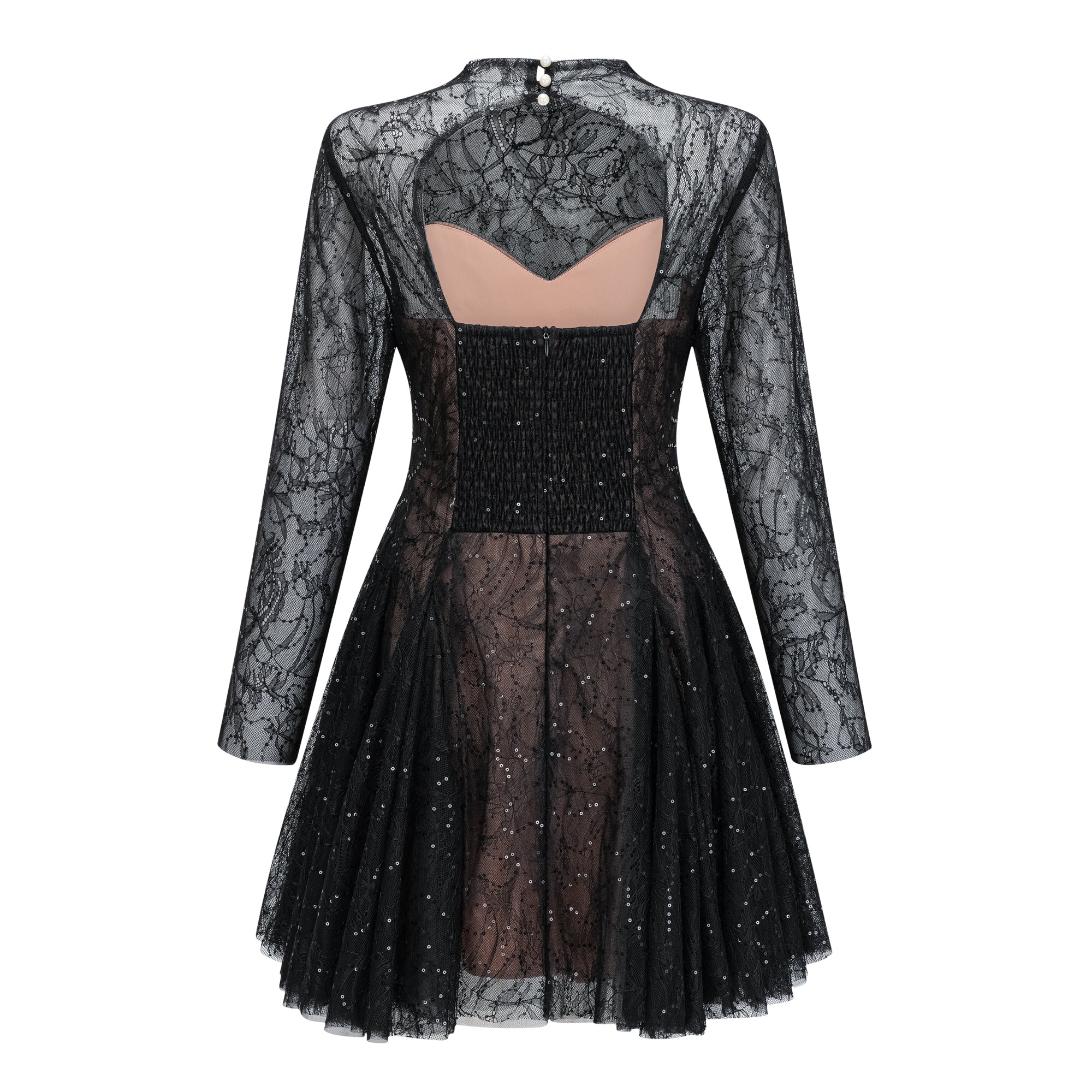 Black Sequined Floral Lace Mini Dress