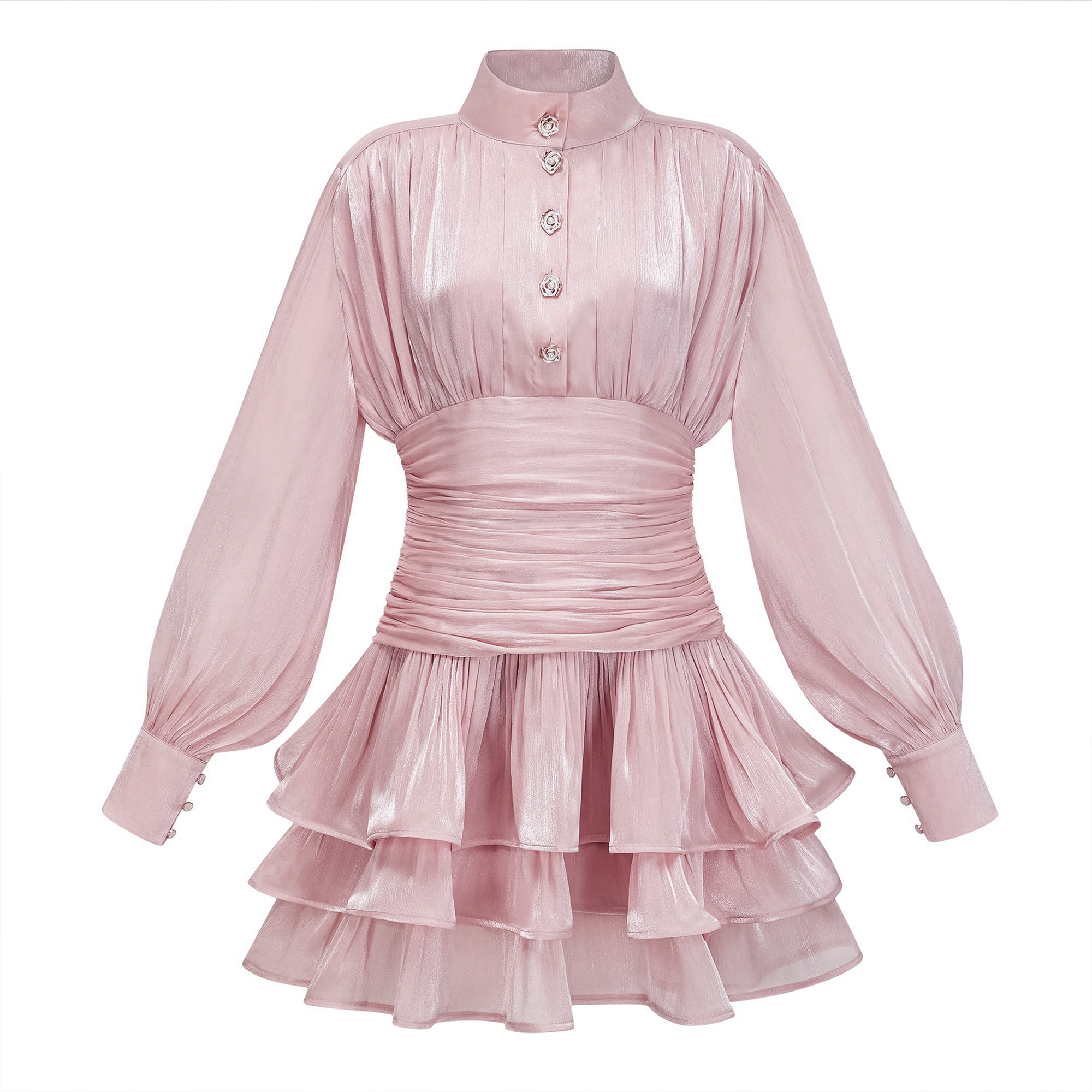 Emersyn Pink High-Neck Ruffled Detail Mini Dress