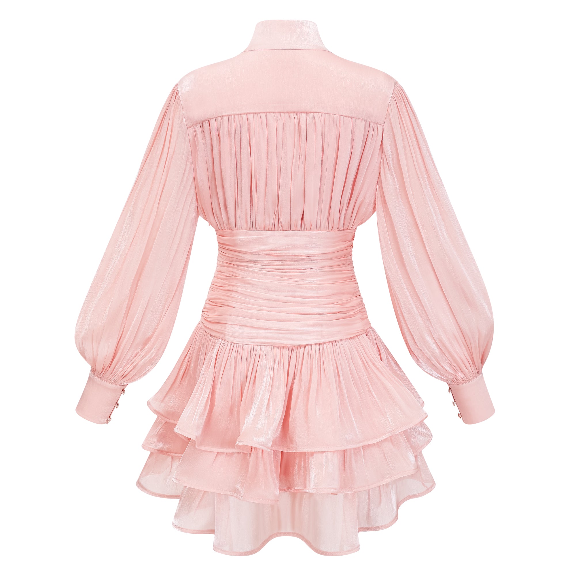 Pink High-Neck Ruffled Mini Dress