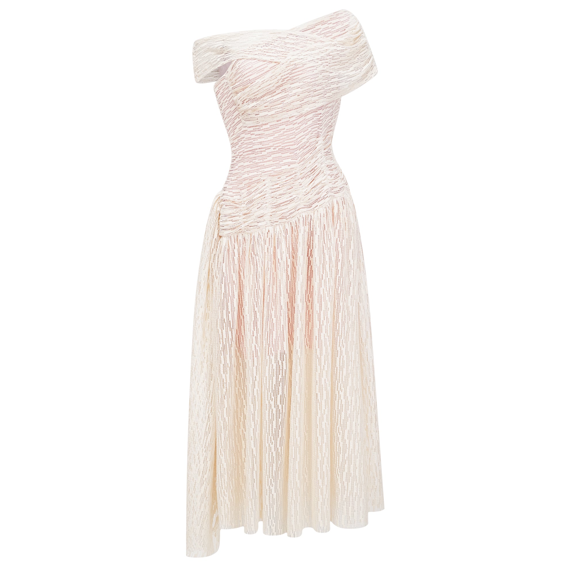 Asymmetrical Textured Ruched Midi Dress
