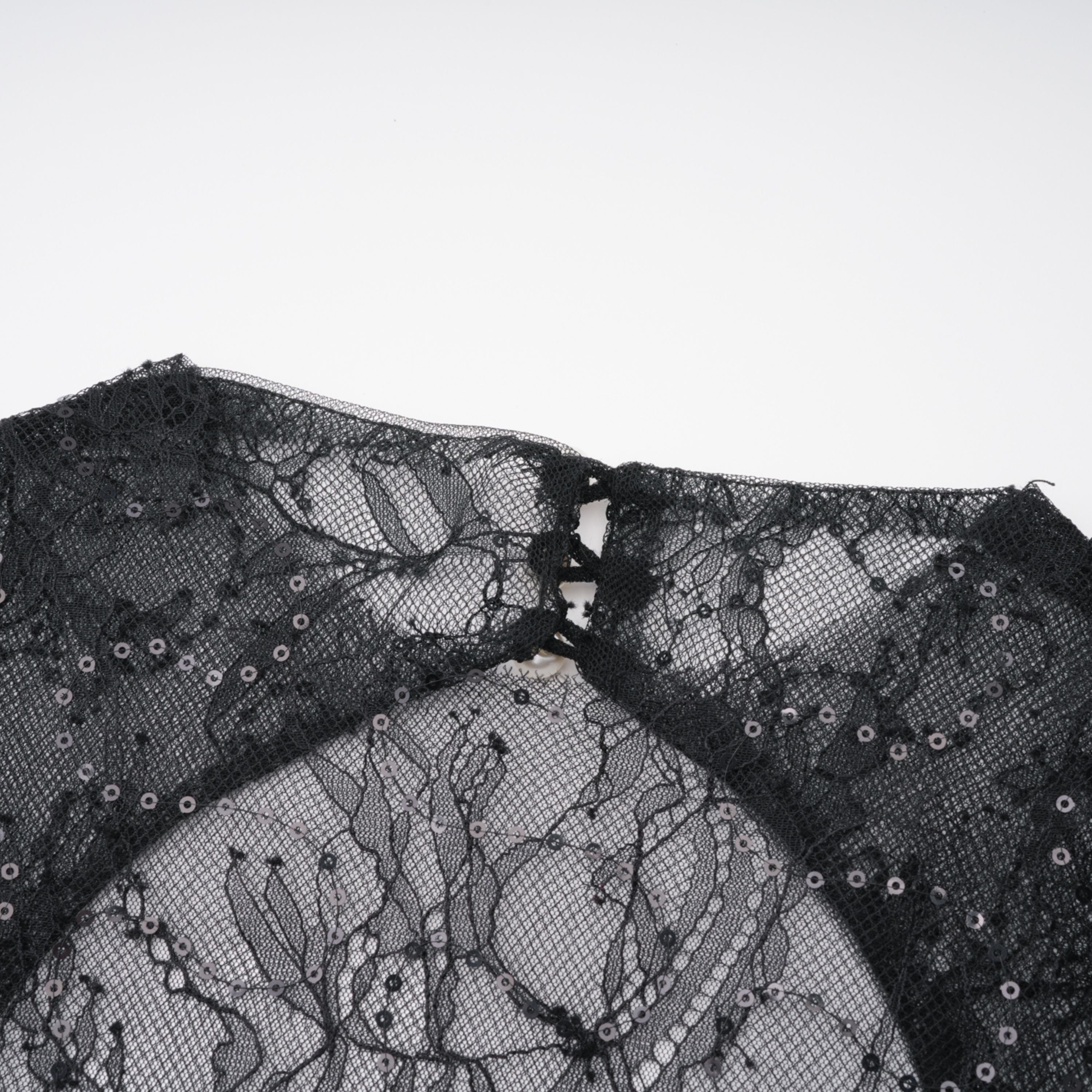 Black Sequined Floral Lace Mini Dress