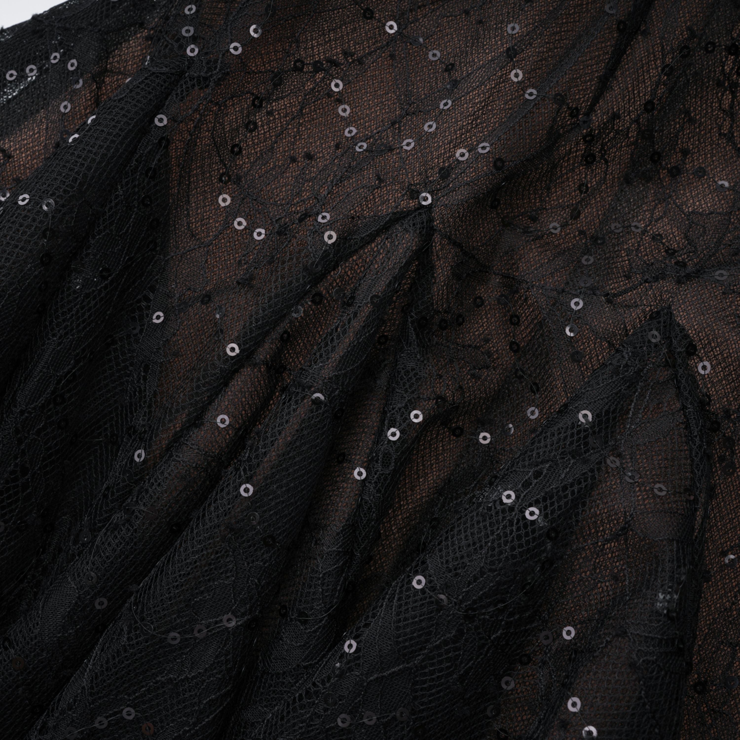 Black Sequined Floral Lace Mini Dress