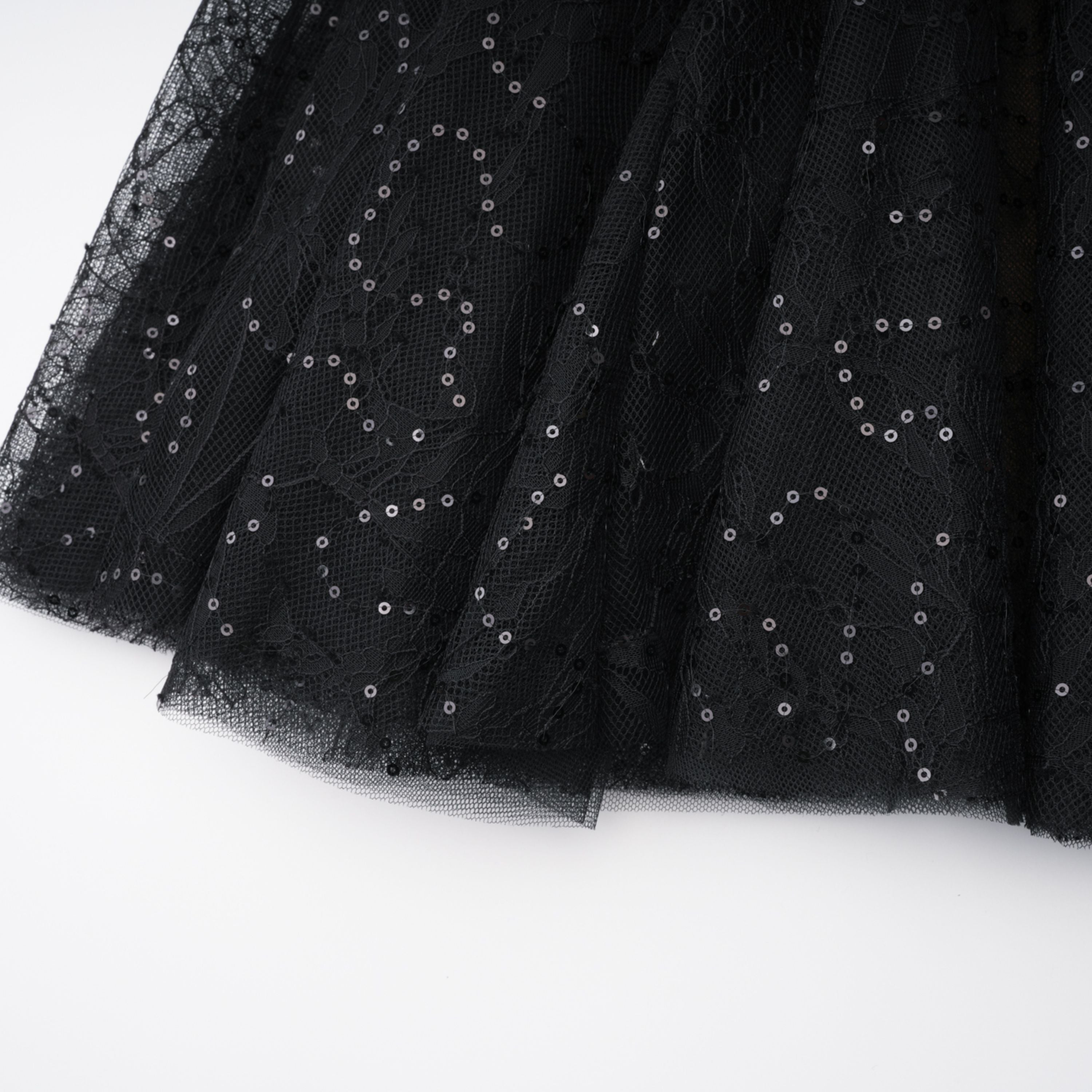 Black Sequined Floral Lace Mini Dress