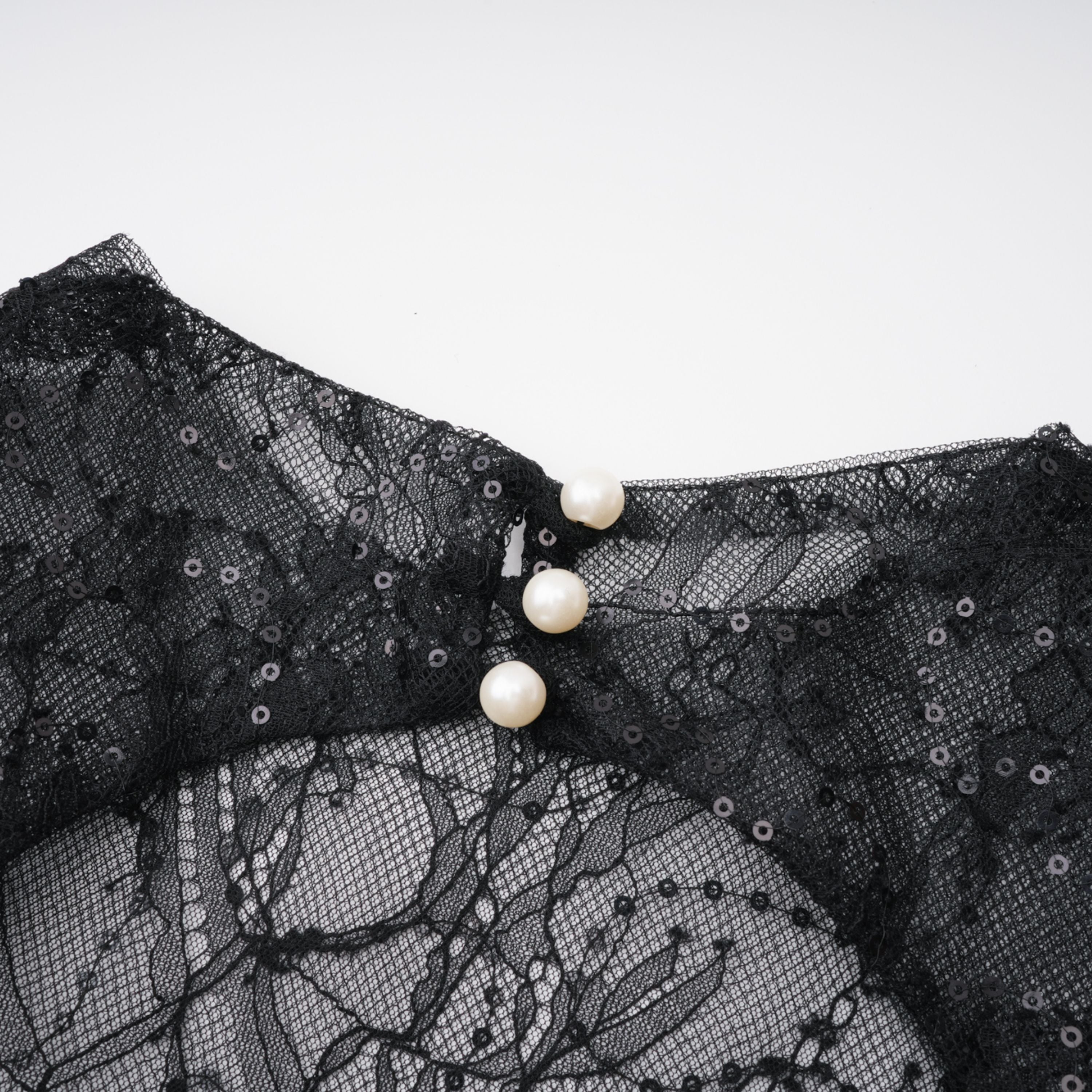 Black Sequined Floral Lace Mini Dress