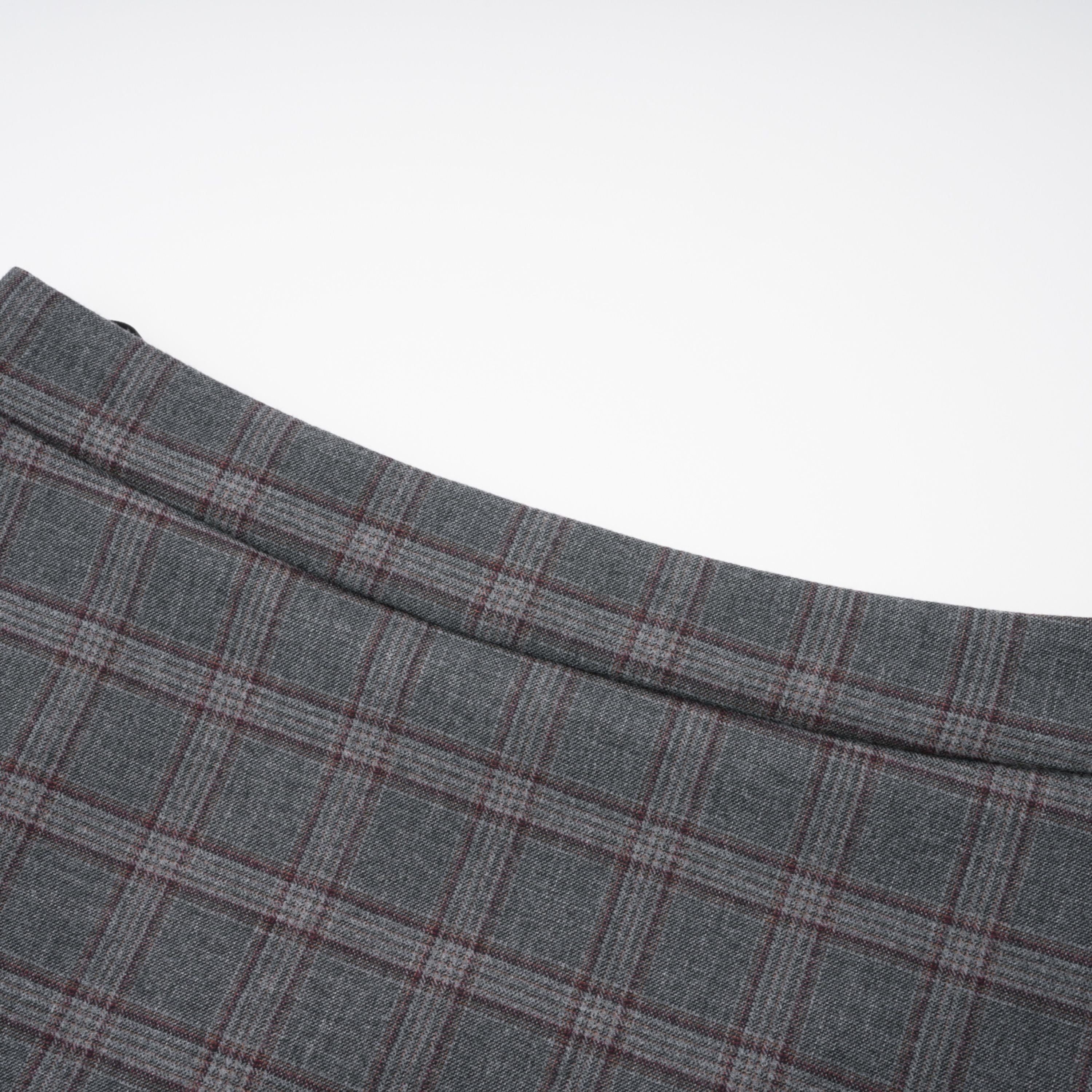 Grey Cut-out Checked Blazer Skirt Set