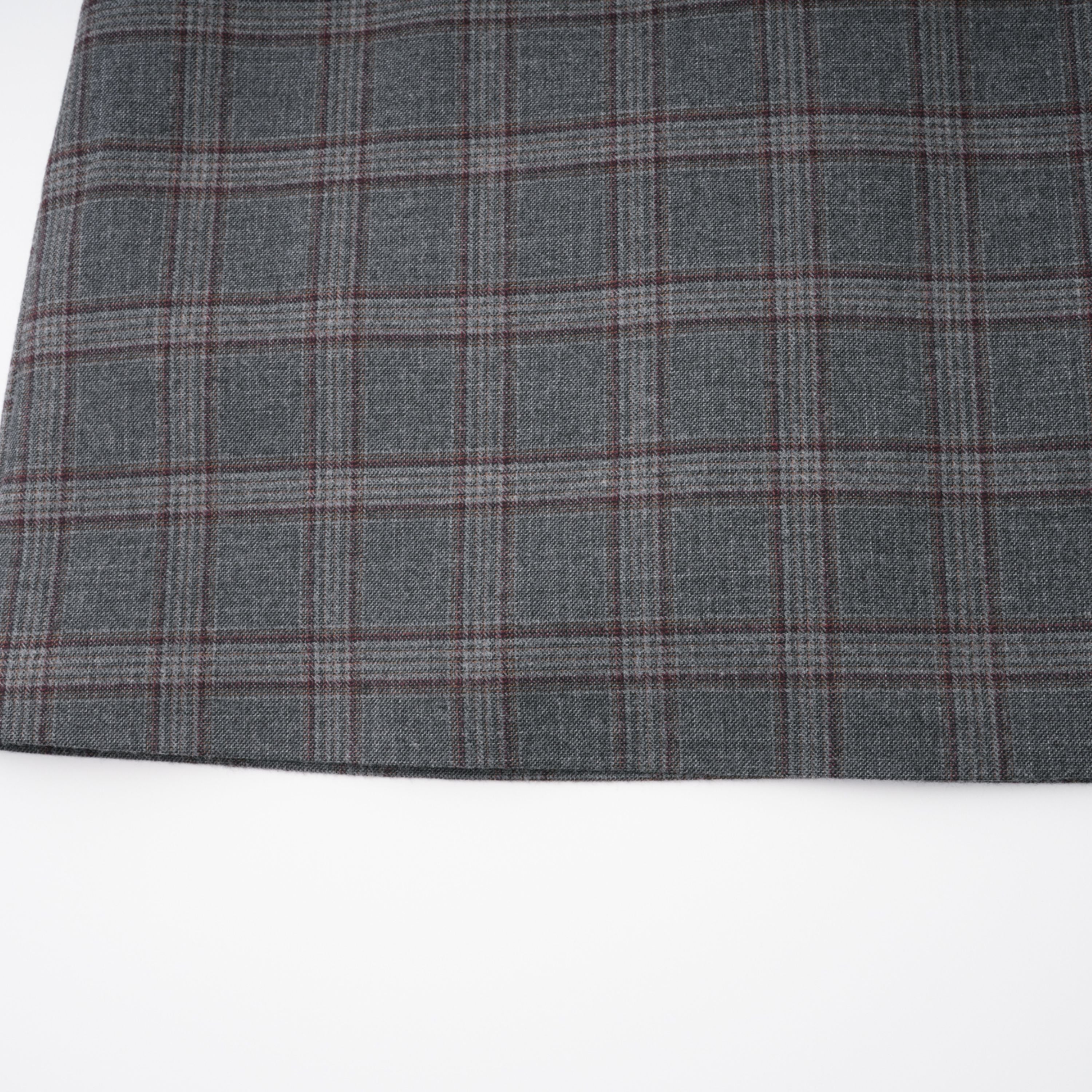 Grey Cut-out Checked Blazer Skirt Set