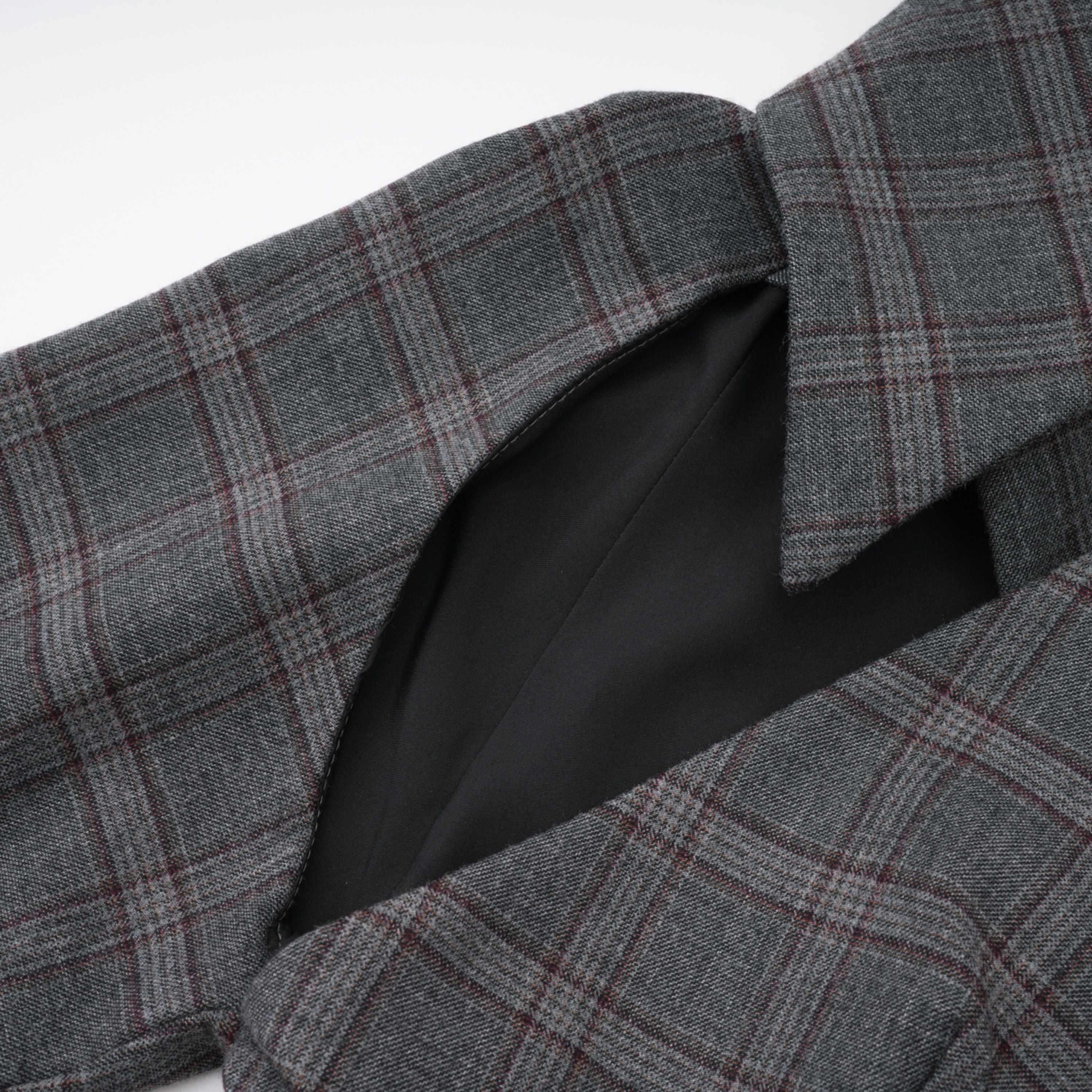 Grey Cut-out Checked Blazer Skirt Set