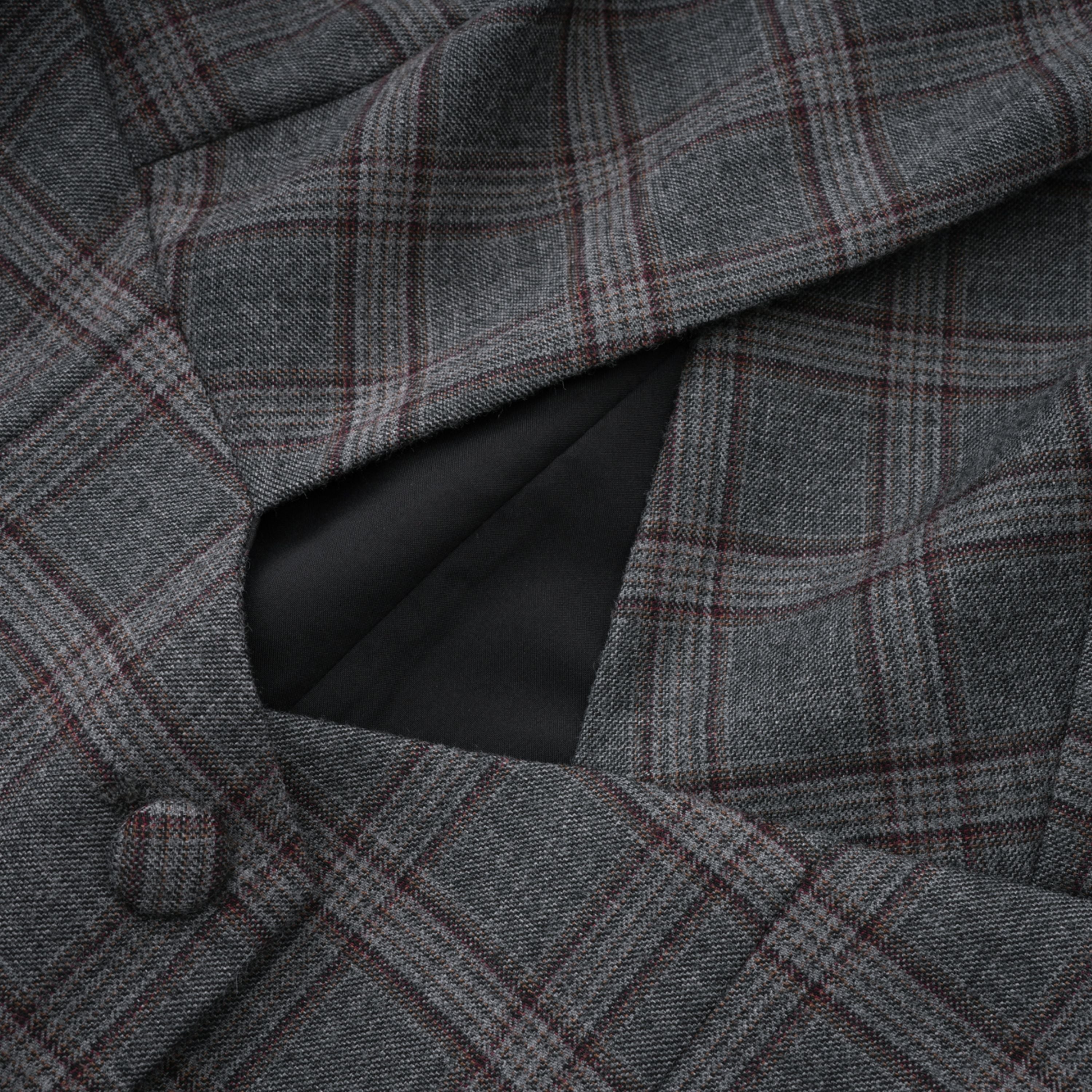 Grey Cut-out Checked Blazer Skirt Set