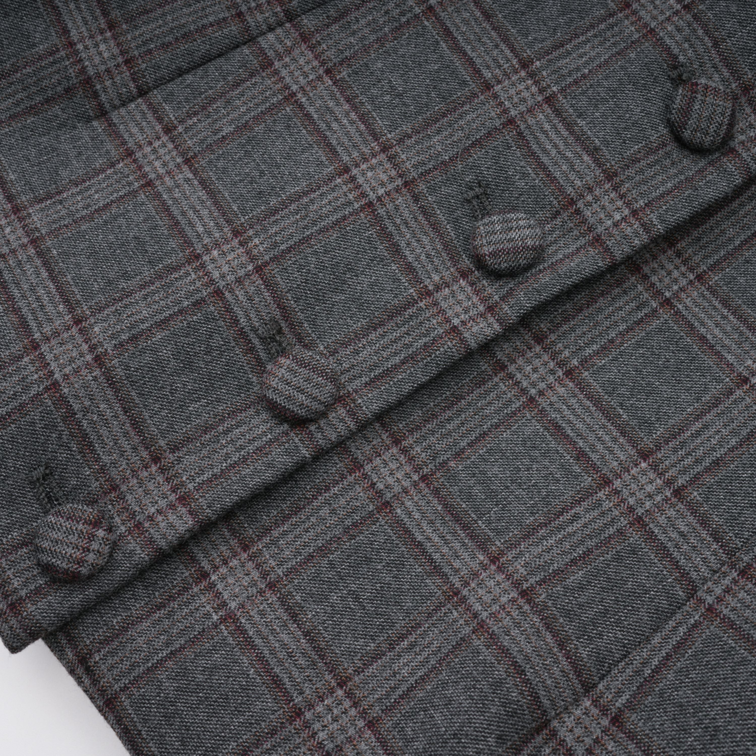 Grey Cut-out Checked Blazer Skirt Set