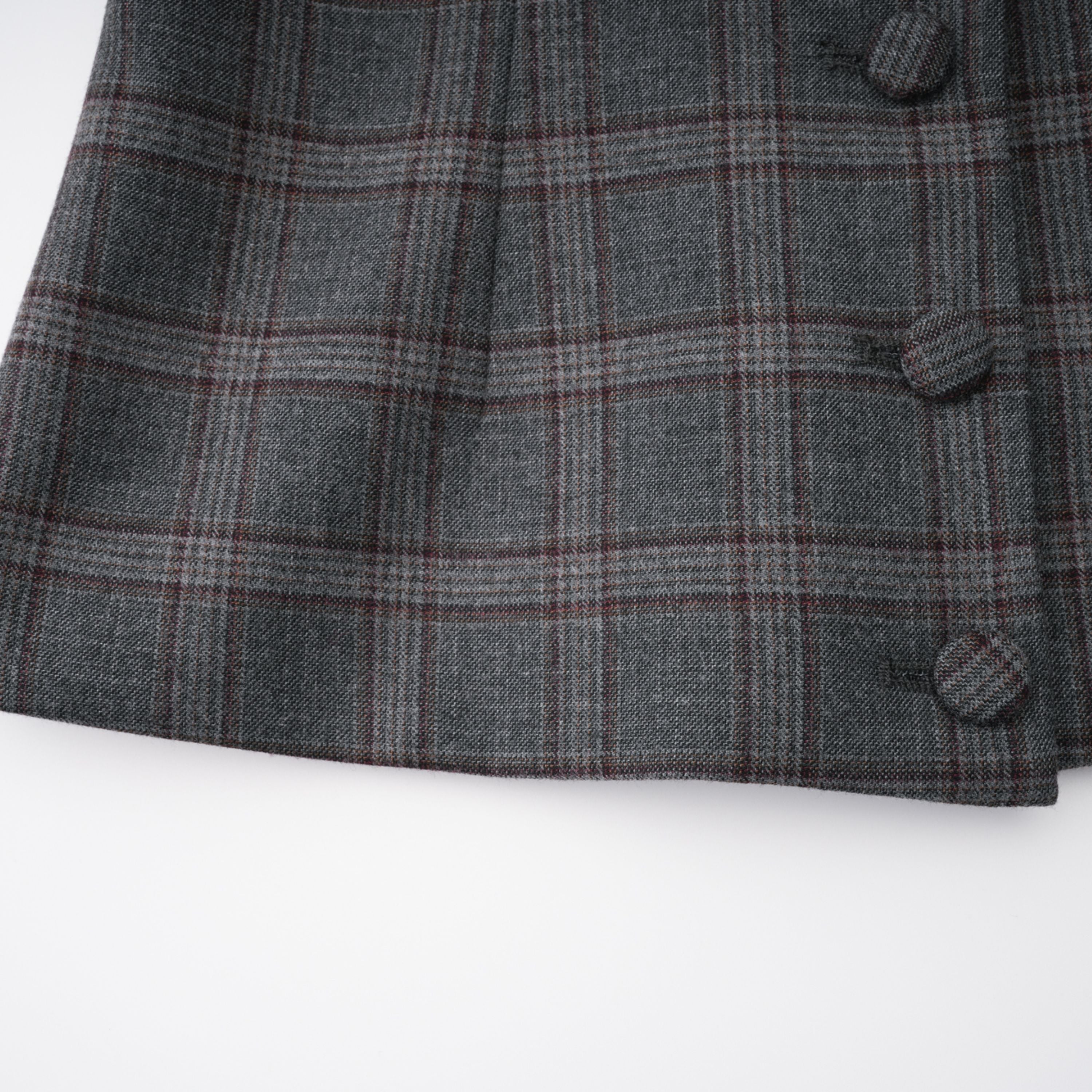 Grey Cut-out Checked Blazer Skirt Set