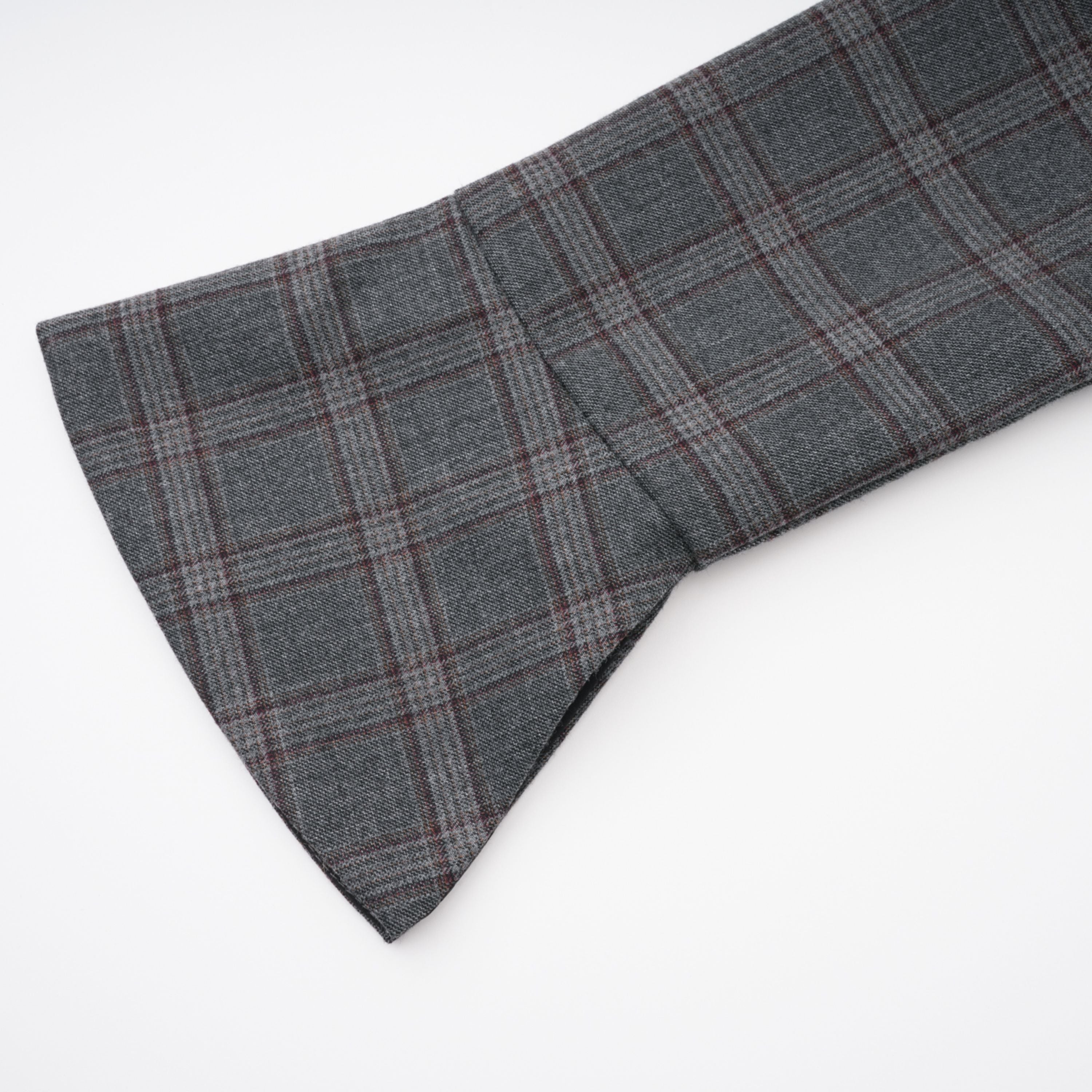 Grey Cut-out Checked Blazer Skirt Set