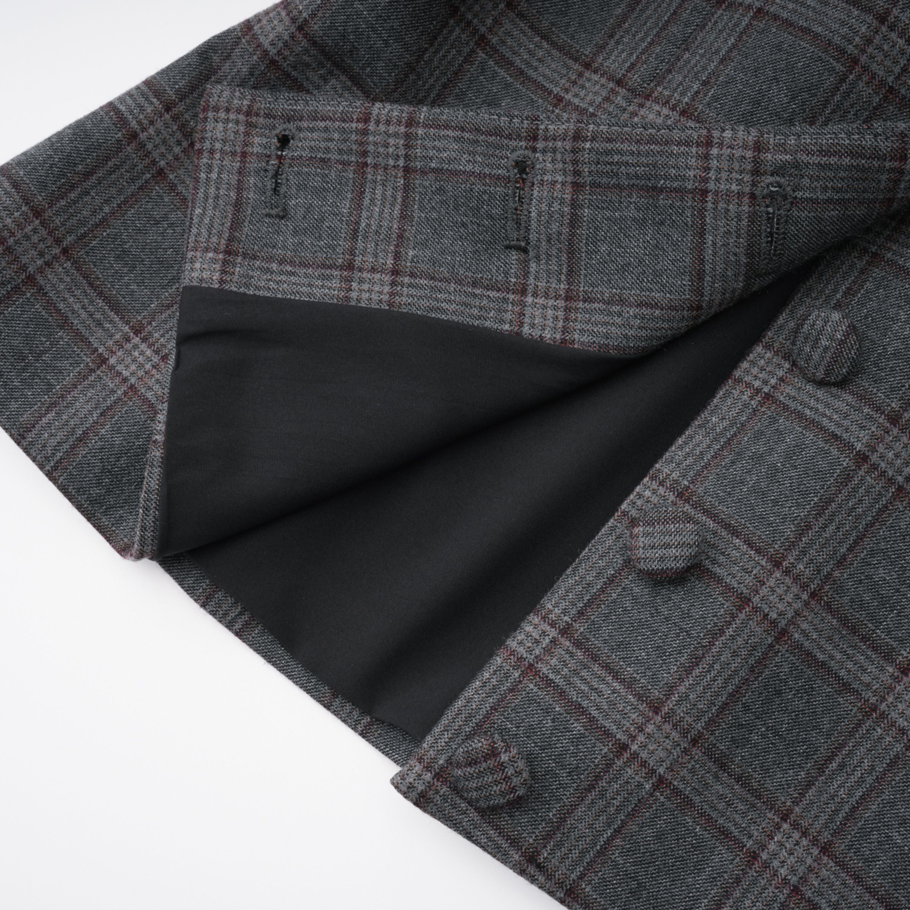 Grey Cut-out Checked Blazer Skirt Set