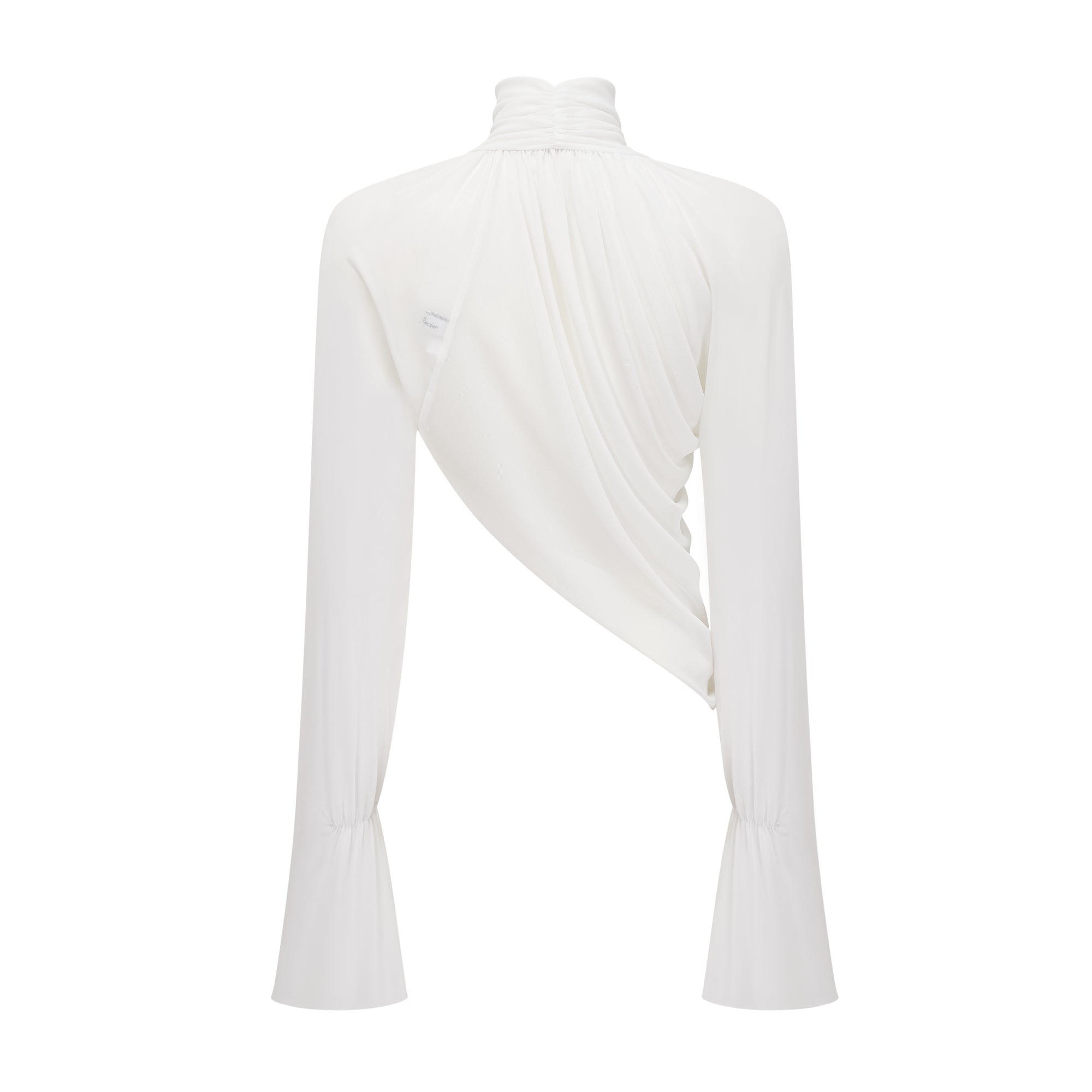 White Chiffon Maxi Dress with High Neck, Side Cut-Out, and High Leg Slit