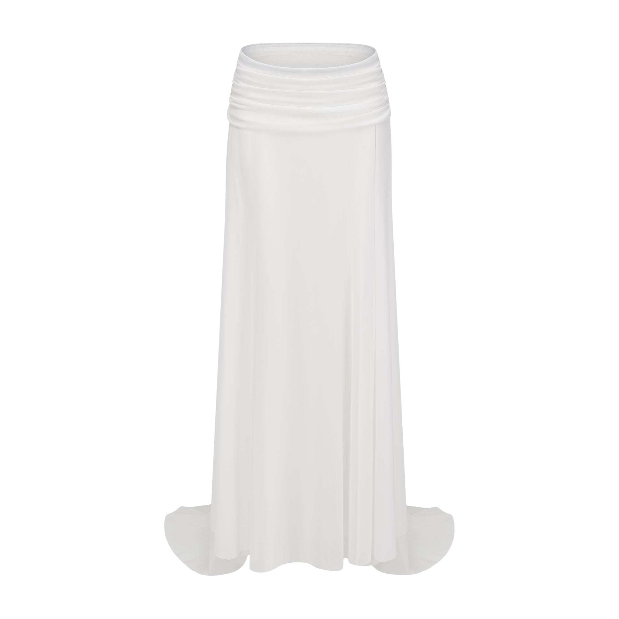 White Chiffon Maxi Dress with High Neck, Side Cut-Out, and High Leg Slit