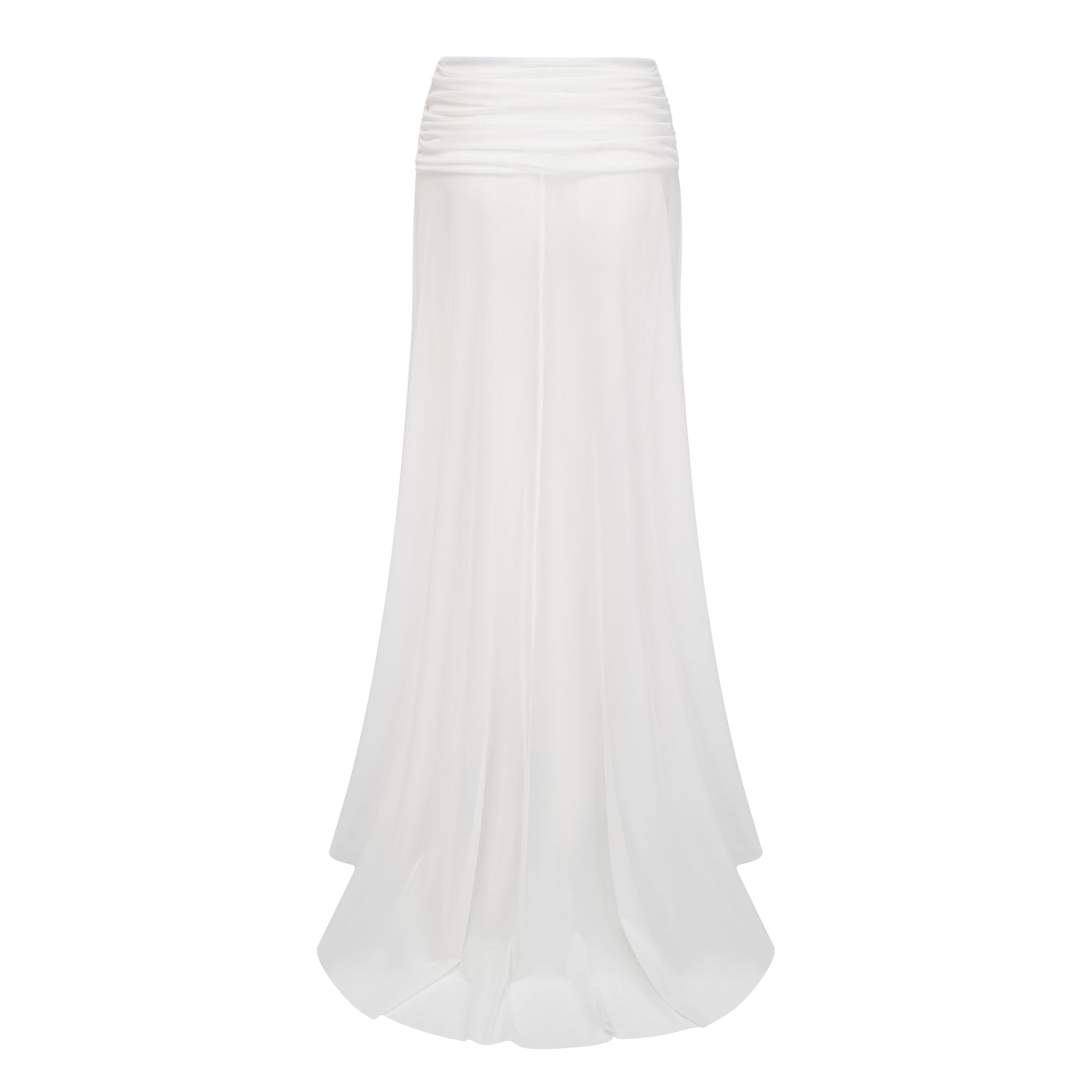 White Chiffon Maxi Dress with High Neck, Side Cut-Out, and High Leg Slit