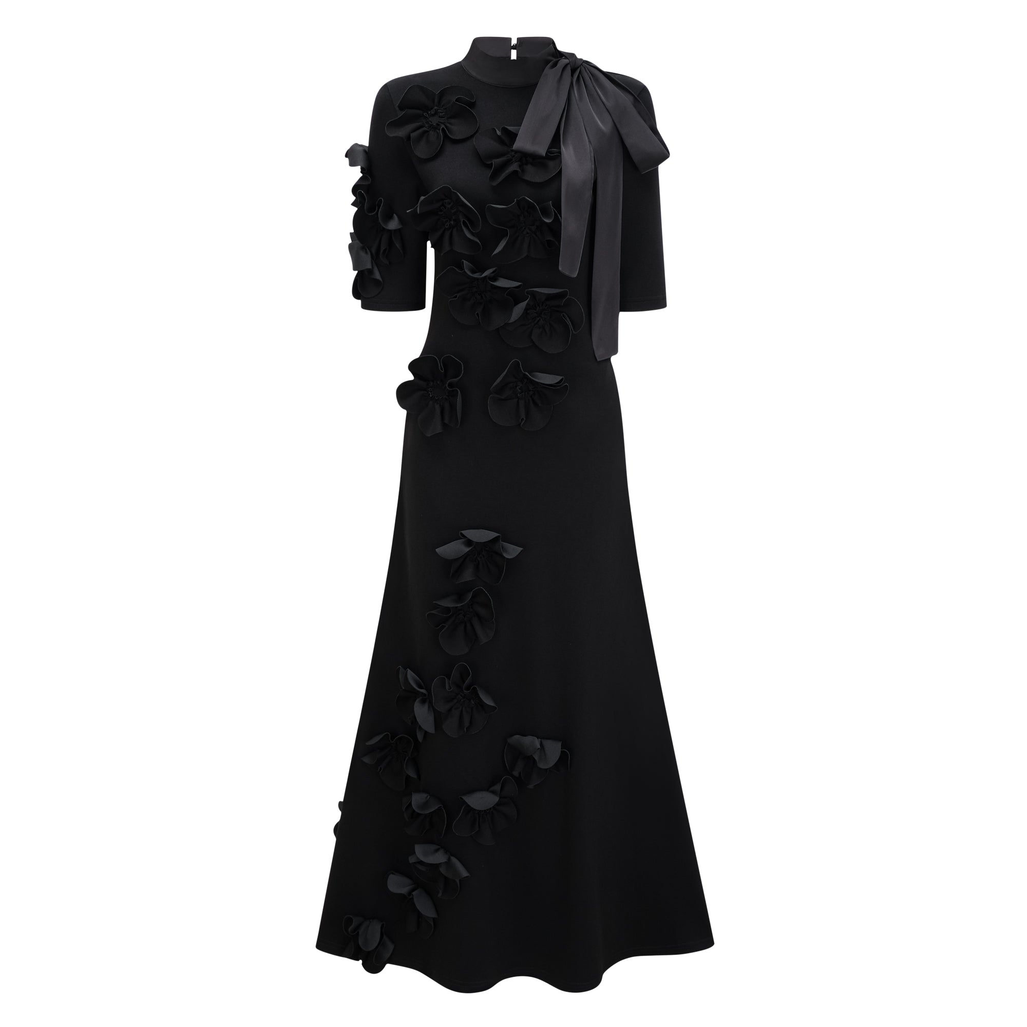 Bowknot Floral Appliqué Maxi Dress
